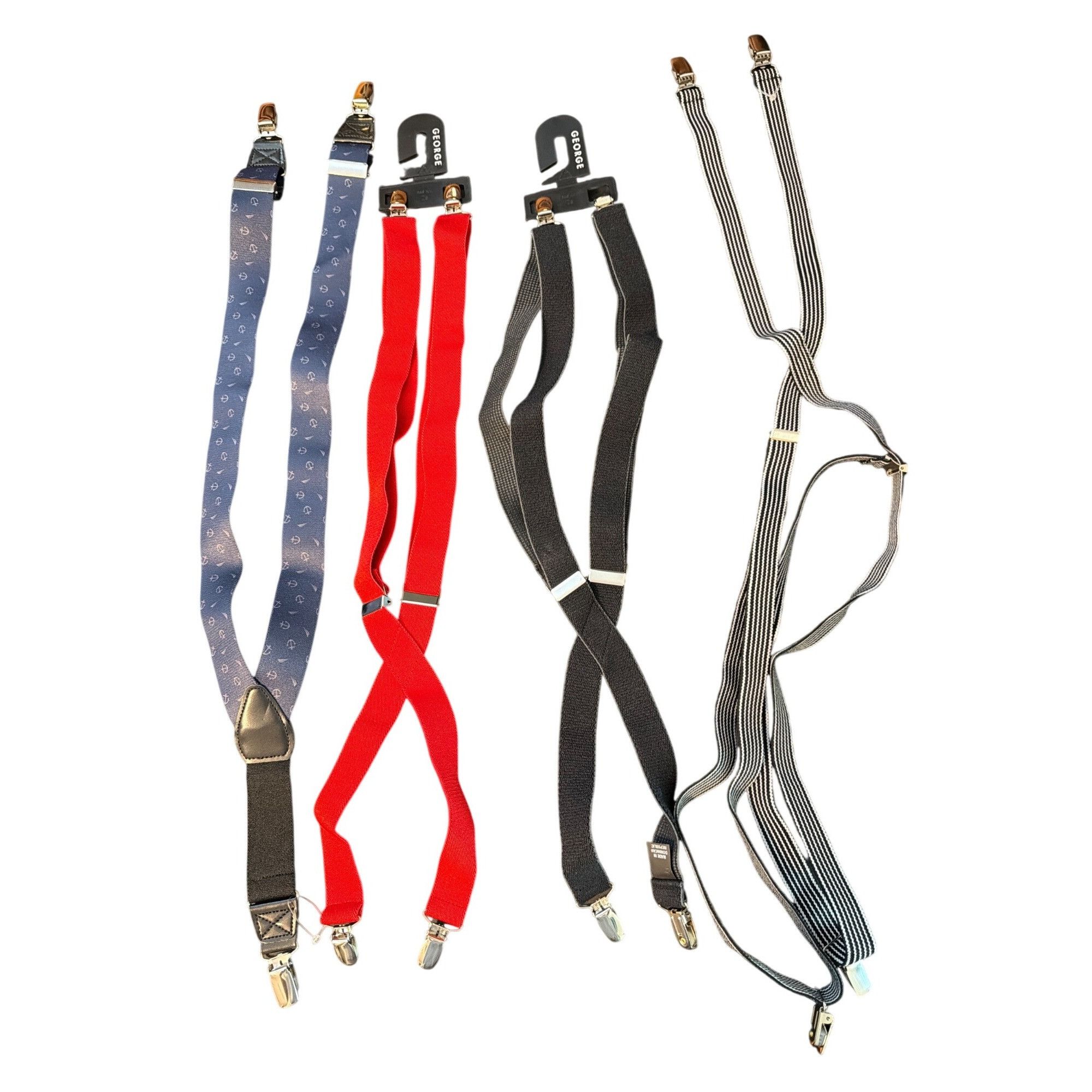 George Set Of 4 Adjustable Mens Suspenders George Red Black Anchors Size ONE SIZE - 1 Thumbnail