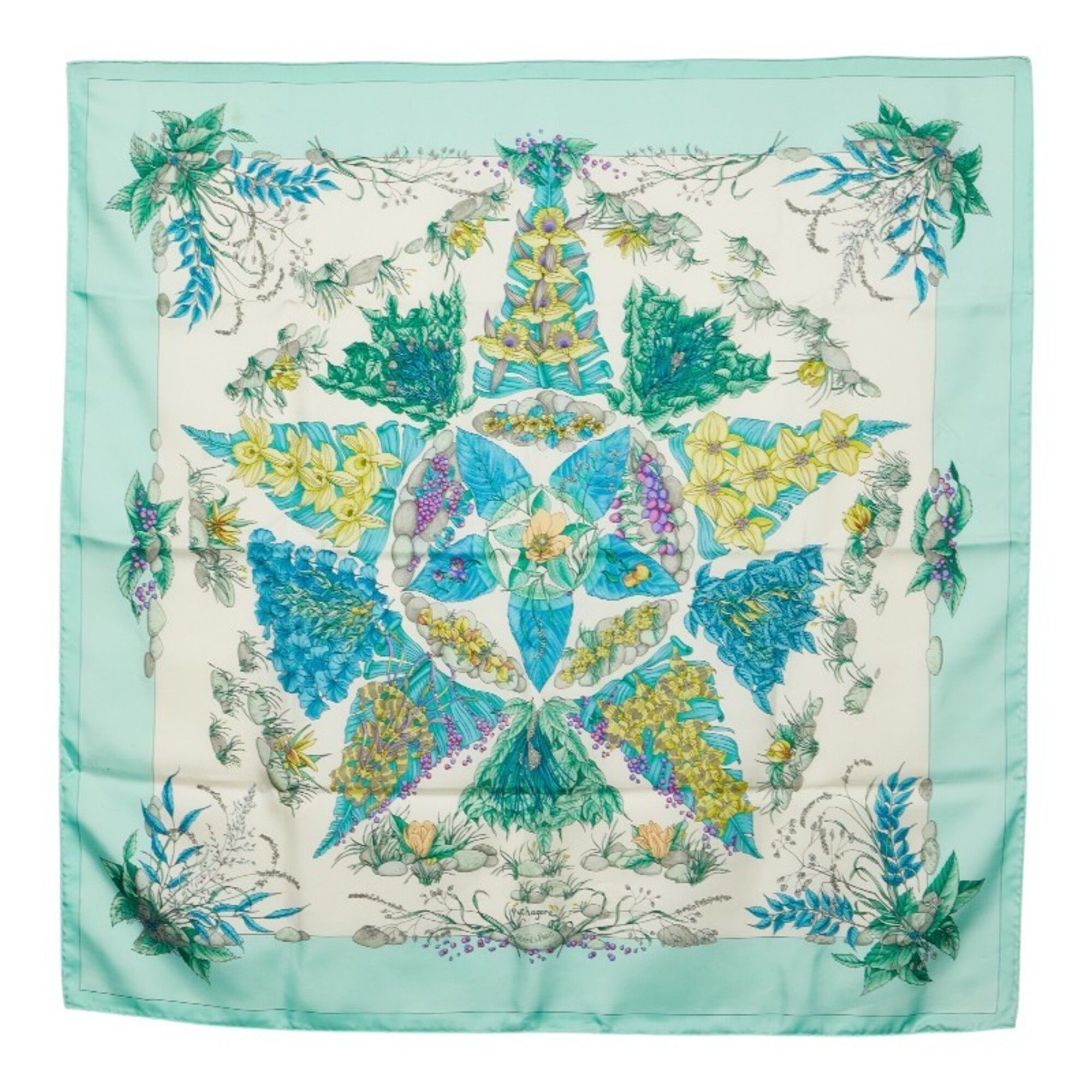 Hermes Hermes Carre 90 Pythagore Scarf/Muffler, Green Silk, Women's Size ONE SIZE - 1 Thumbnail