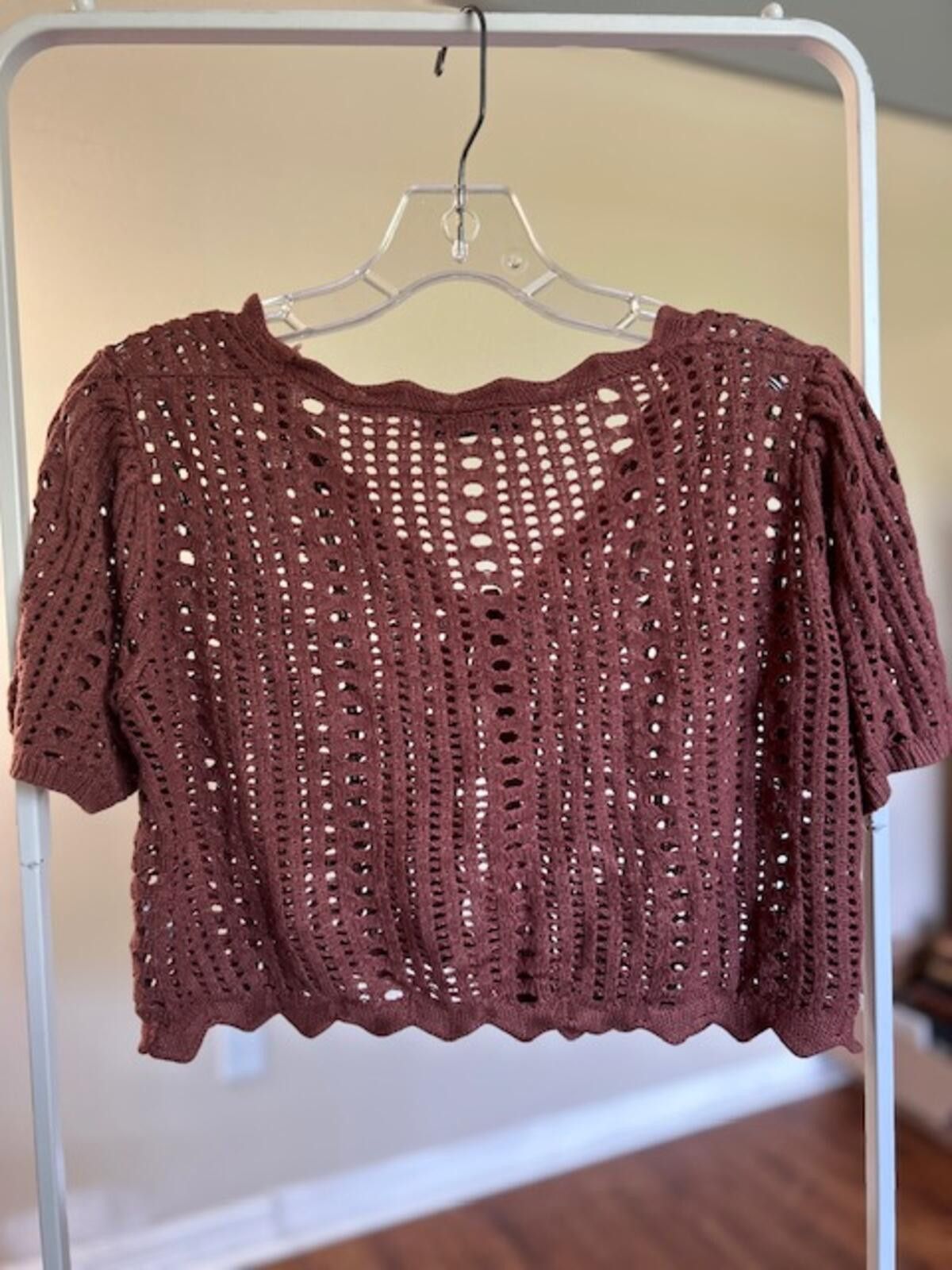 Other Kate Kasin Brown Crochet Knit Tie-Front Cardigan, Size M Size M / US 6-8 / IT 42-44 - 4 Thumbnail
