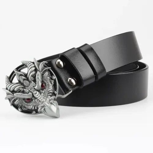 Genuine Leather × Leather Dragon Buckle Leather Belt Size ONE SIZE - 1 Thumbnail