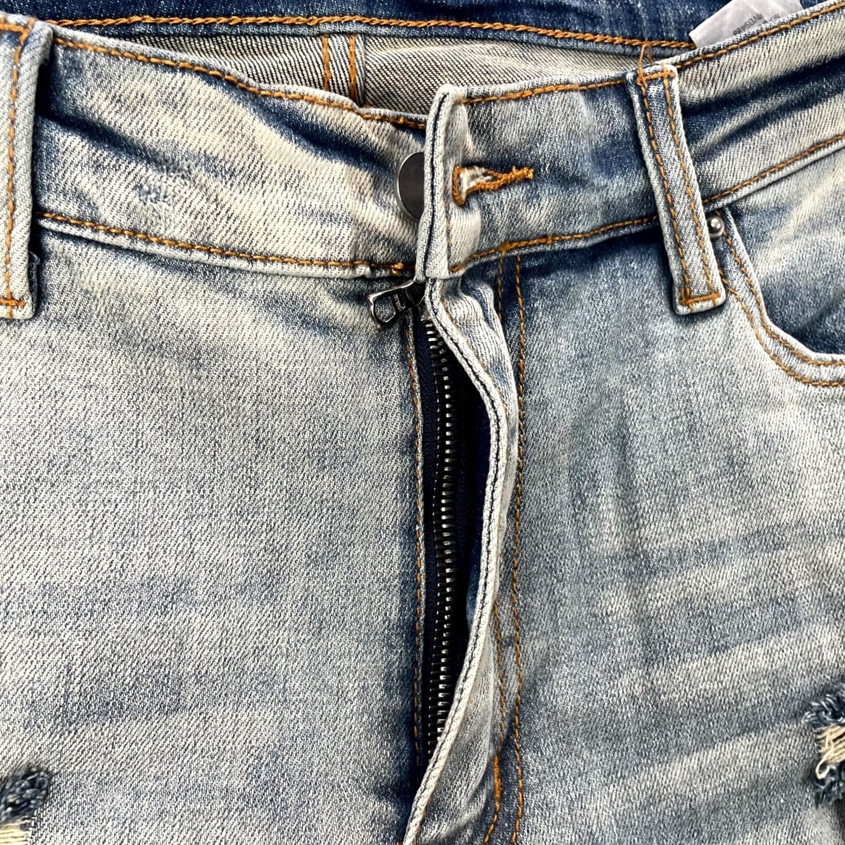 MNML MNML Jeans Womens 33 Blue Denim Cotton Stretch Distressed Skinny Leg Acid Wash Jeans Size 24" / US 00 / IT 34 - 5 Thumbnail