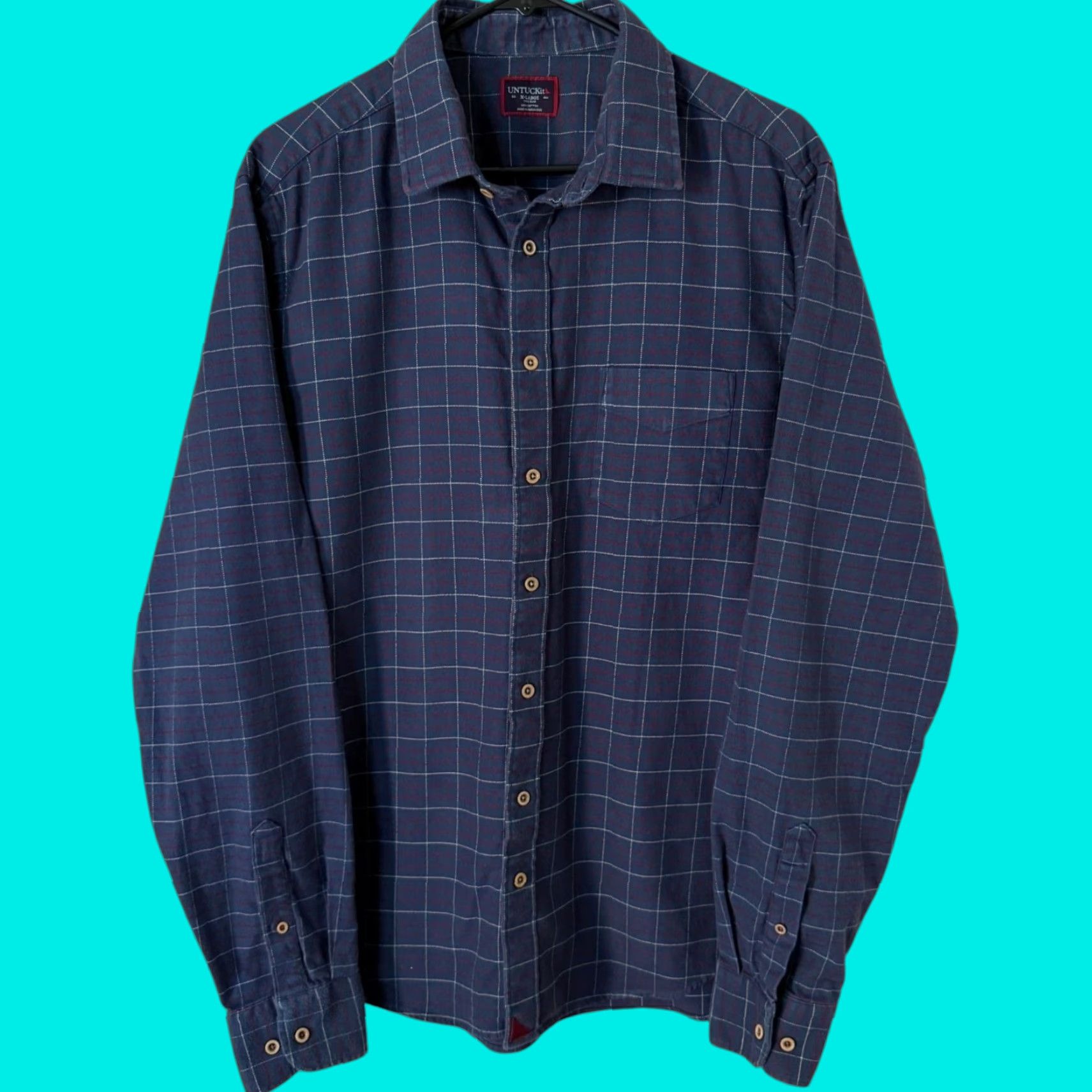 UNTUCKit VINTAGE UNTUCKit Men’s Plaid Button-Up Shirt XL Tall Slim Cotton Long Sleeve Blue Casual Office Western Size US XL / EU 56 / 4 - 1 Thumbnail