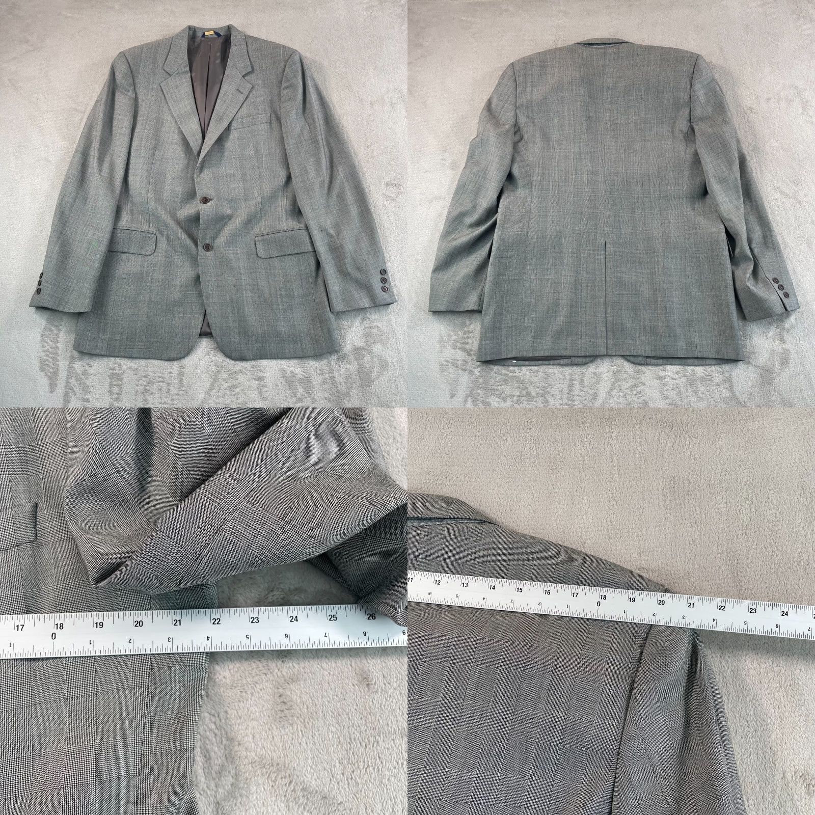 Brooks Brothers VINTAGE Brooks Brothers x Loro Piana Suit Men Glen Check 100% Wool Gray 44L 36x33 | 2 Piece Three-Button Single-Breasted Notch Long Wool Mens Size 44R - 8 Thumbnail