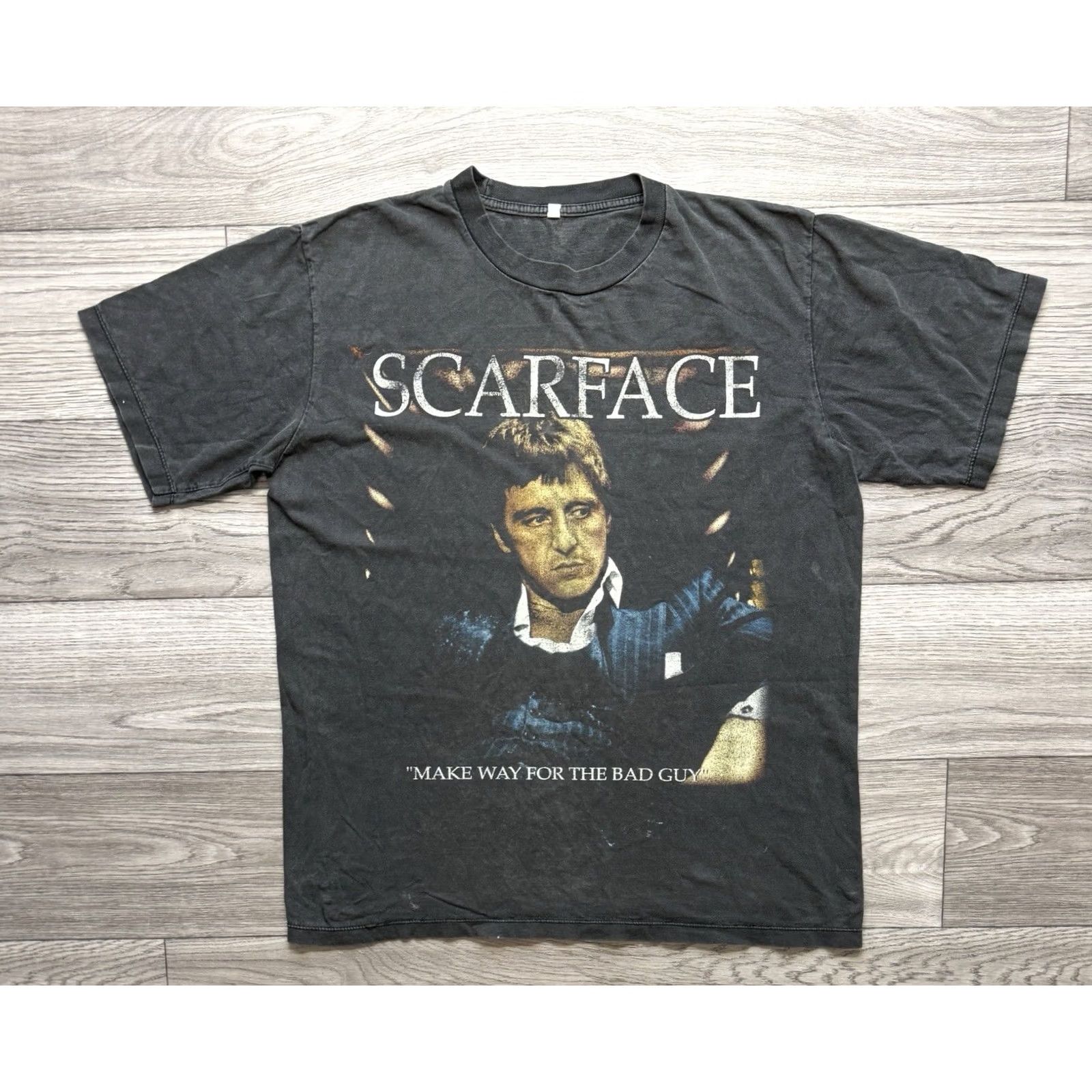 Vintage VINTAGE Scarface Men T-Shirt L Black Cotton Short Sleeve Tony Montana Movie Make Way For The Bad Guy Mens Shirt Size US L / EU 52-54 / 3 - 2 Thumbnail