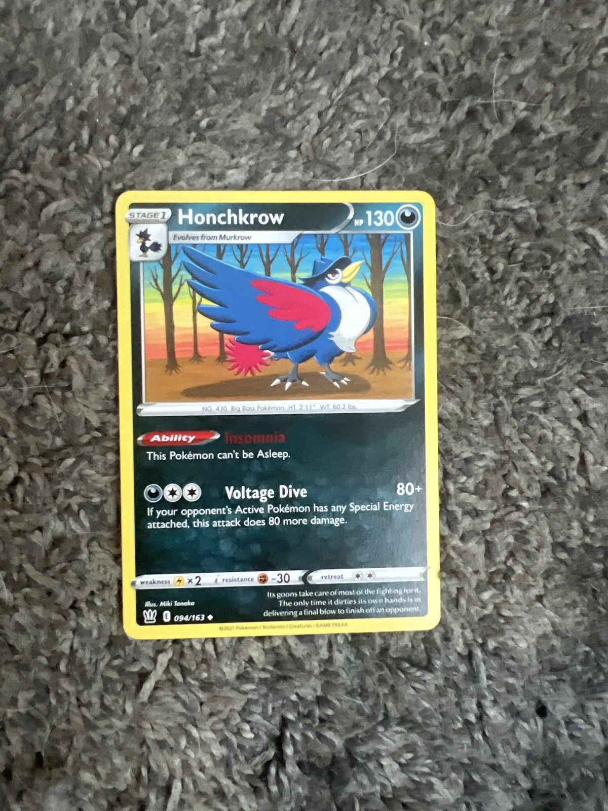 Hypebeast  Nintendo  Pokemon 2021 Pokmon Honchkrow Stage 1 Card | Grailed