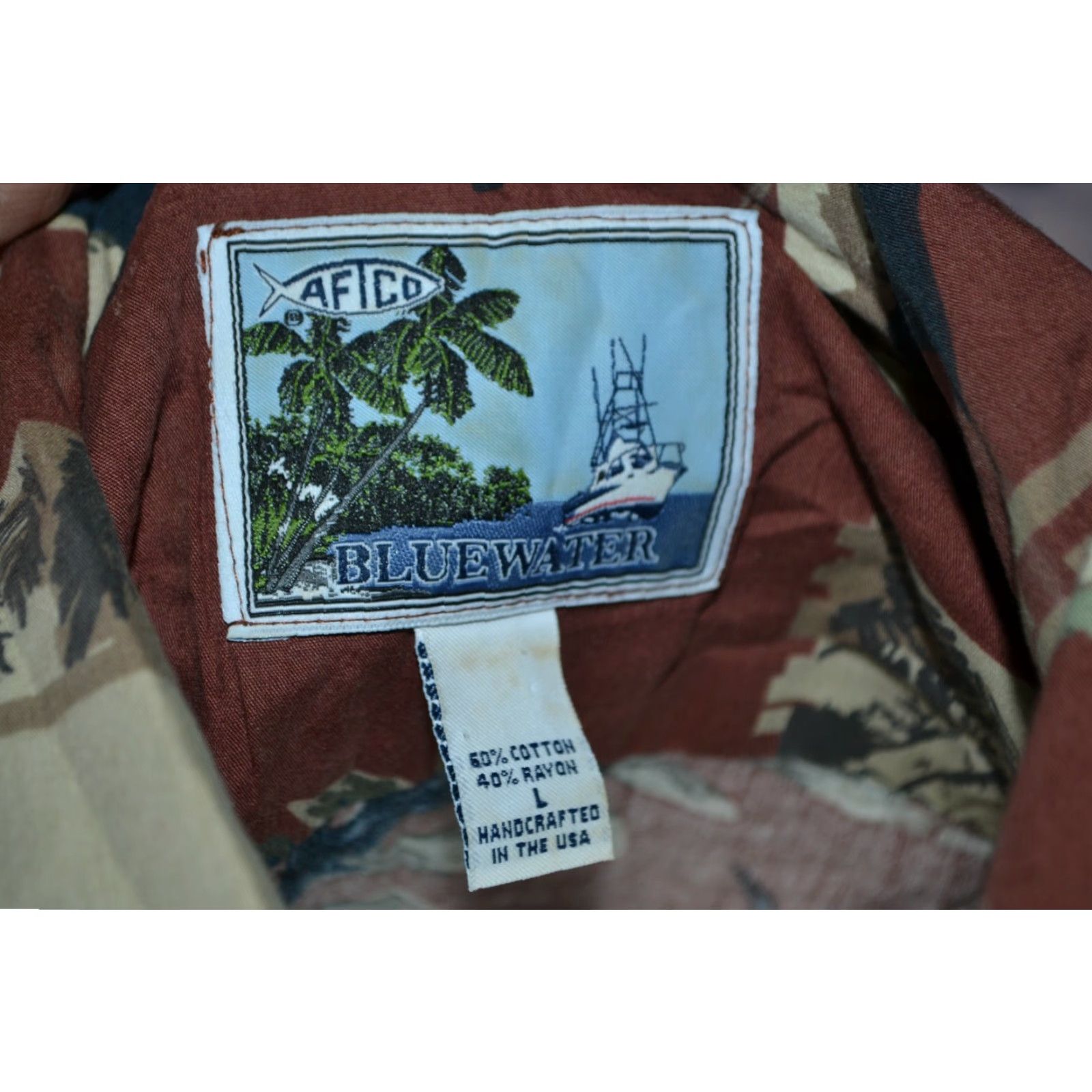 Vintage AFTCO Button-Up Shirt Mens XL Brown Island Hibiscus Fishing Aloha Hawaiian Beach Short Sleeve Cotton Blend Rayon Vintage: No Size US XL / EU 56 / 4 - 3 Thumbnail