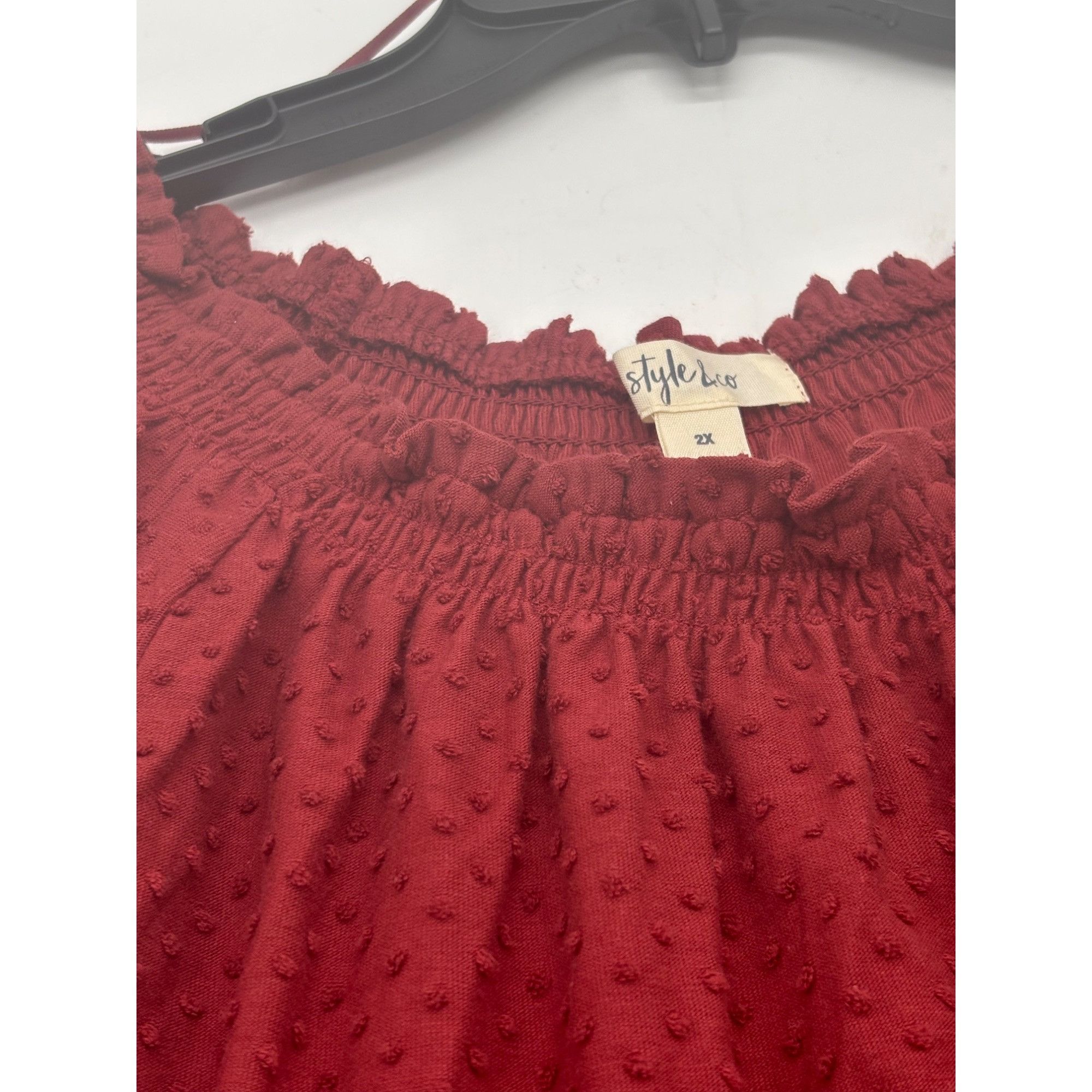 Style & Co Style Co Plus Size Off-the-Shoulder Swiss Dot Top, Merlot, S Size ONE SIZE - 5 Thumbnail