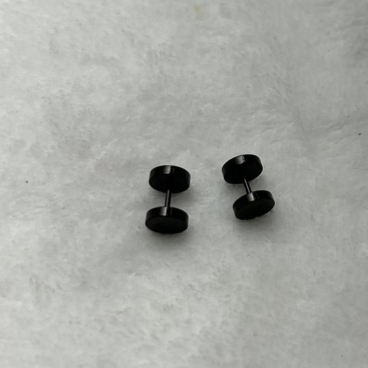 Jewelry Black Flat Round Plugs Stud Earrings - ERG Size ONE SIZE - 2 Thumbnail