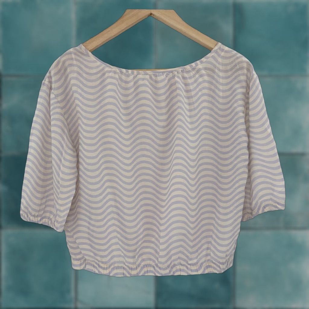 H&M NWT H&M Wave Pattern Top Size 14Y+ Beige and Lilac Cropped Blouse Boho Shirt WomensLam Size XL / US 12-14 / IT 48-50 - 1 Thumbnail