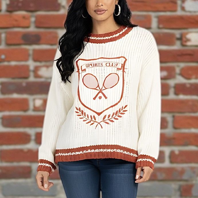 Other BaeVely Women’s Cream Rust Knit Tennis Sweater Sz L Size L / US 10 / IT 46 - 1 Thumbnail