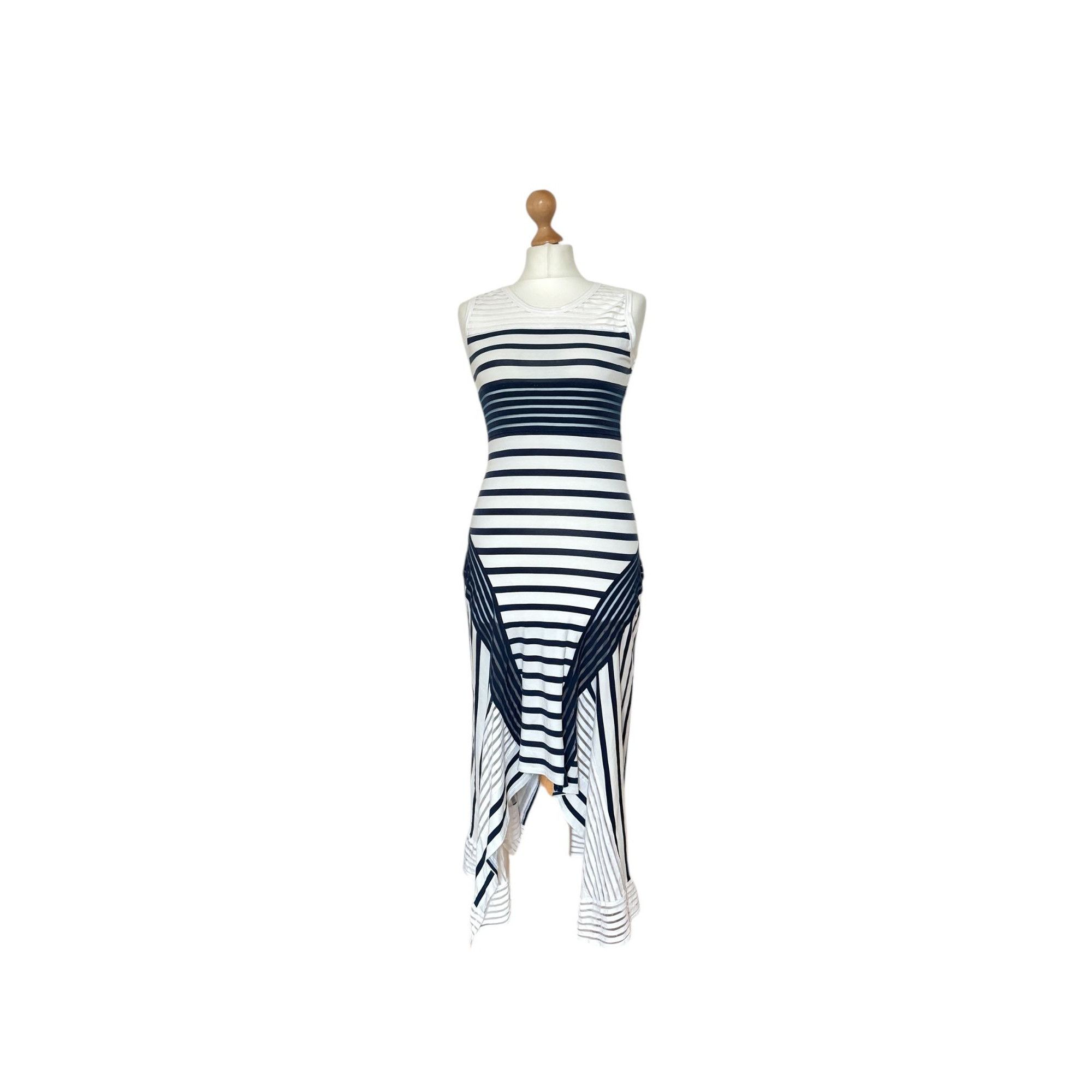 Jean Paul Gaultier Soleil 1990s Vintage White & Navy Striped Dress Size M / US 6-8 / IT 42-44 - 1 Thumbnail