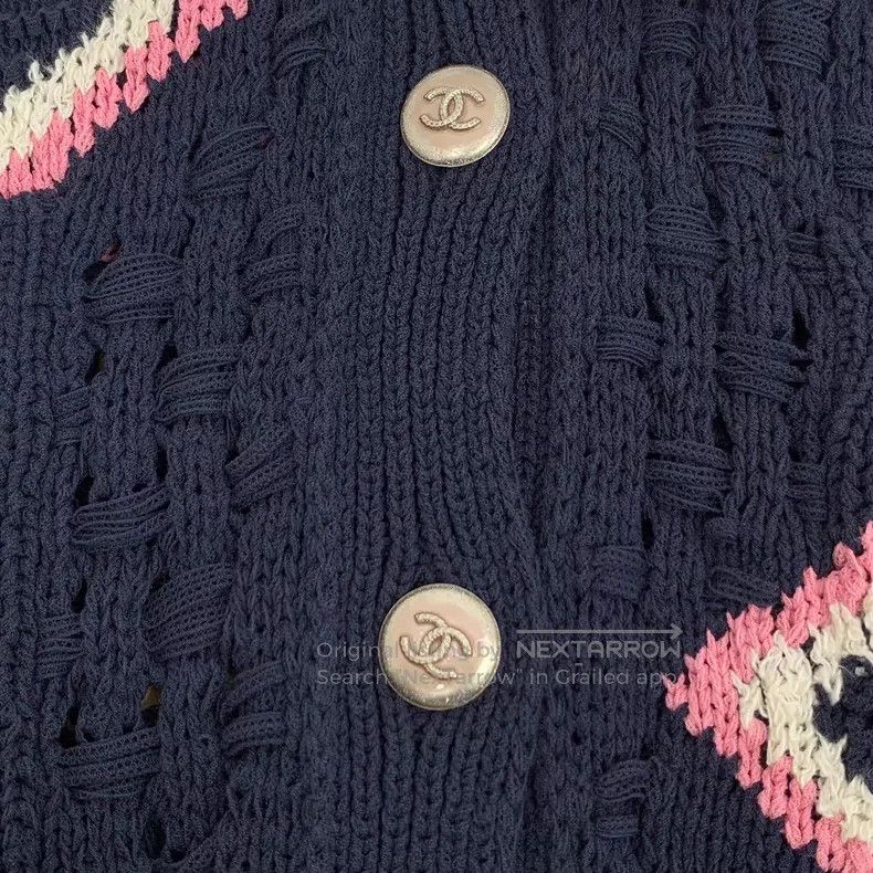 Chanel Chanel Dark blue diamond check cotton V-neck single-breast Size XXS / US 00 / IT 34 - 5 Thumbnail