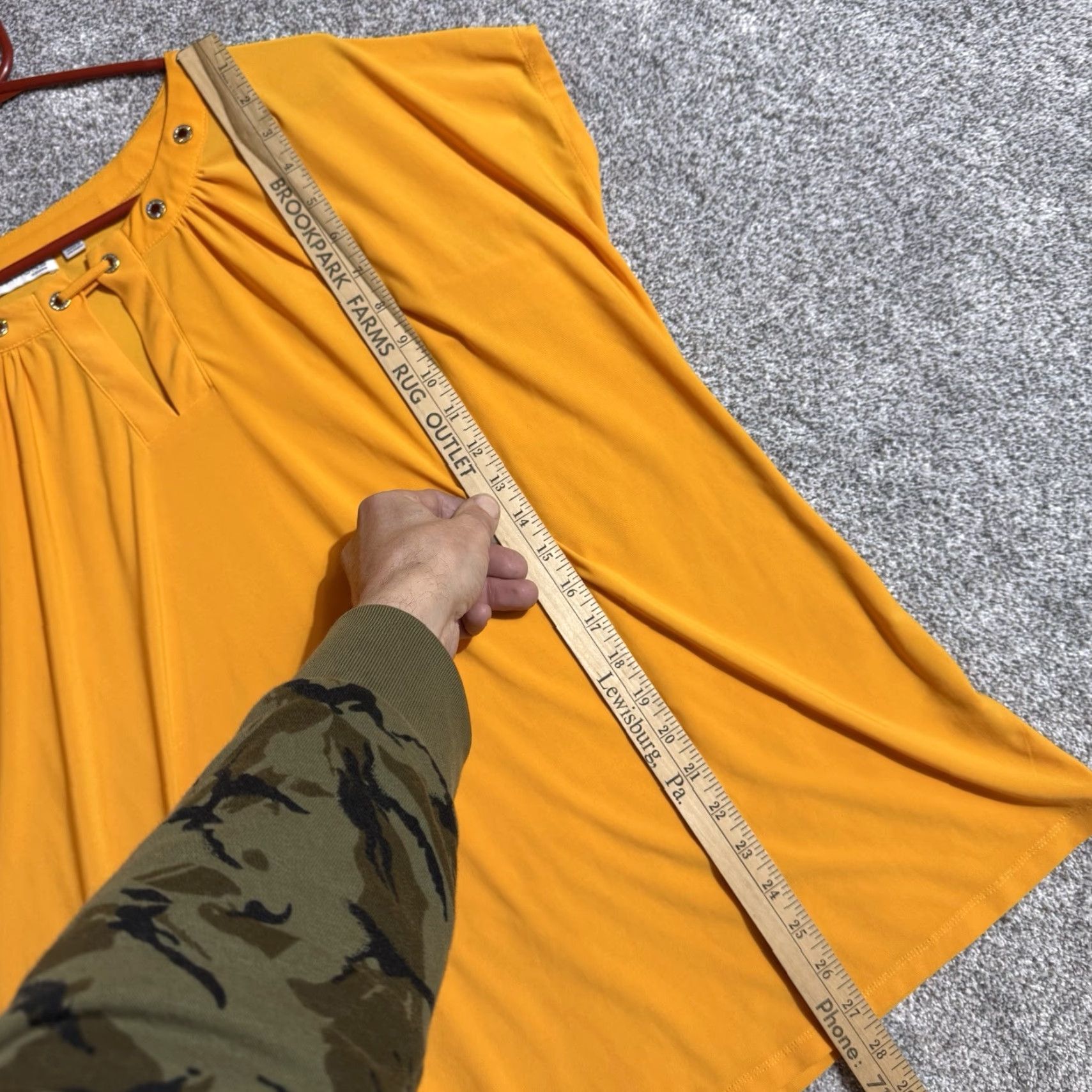 Vintage Notations Top Women 2X Plus Grommet Detail Boho Earthy Lagenlook Stretch Casual Shirt Womens 2X Yellow Cap Sleeve Round Neck Pullover Blouse Bohemian Size XXL / US 16-18 / IT 52-54 - 2 Thumbnail