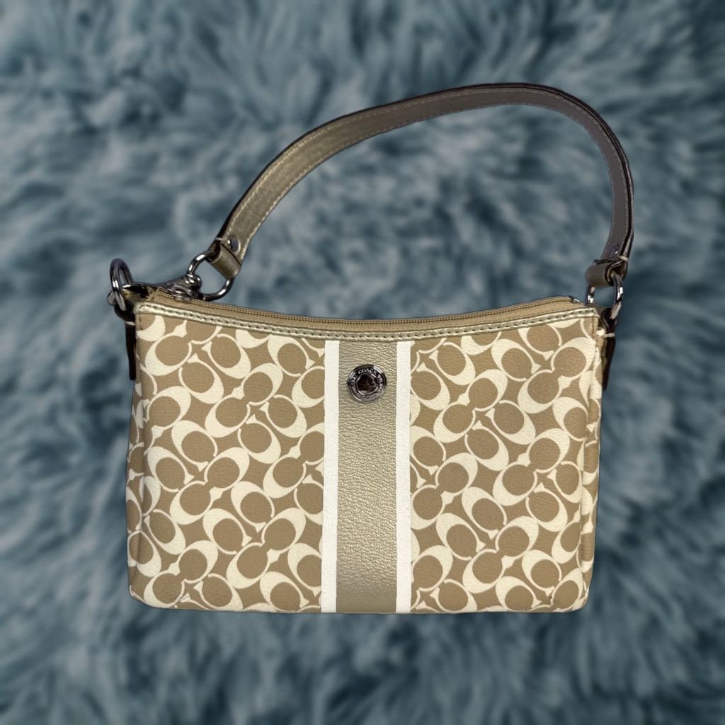 Coach VINTAGE Coach Heritage Stripe Chelsea Khaki/Gold Signature Canvas Mini Shoulder Bag Women Size ONE SIZE - 1 Thumbnail