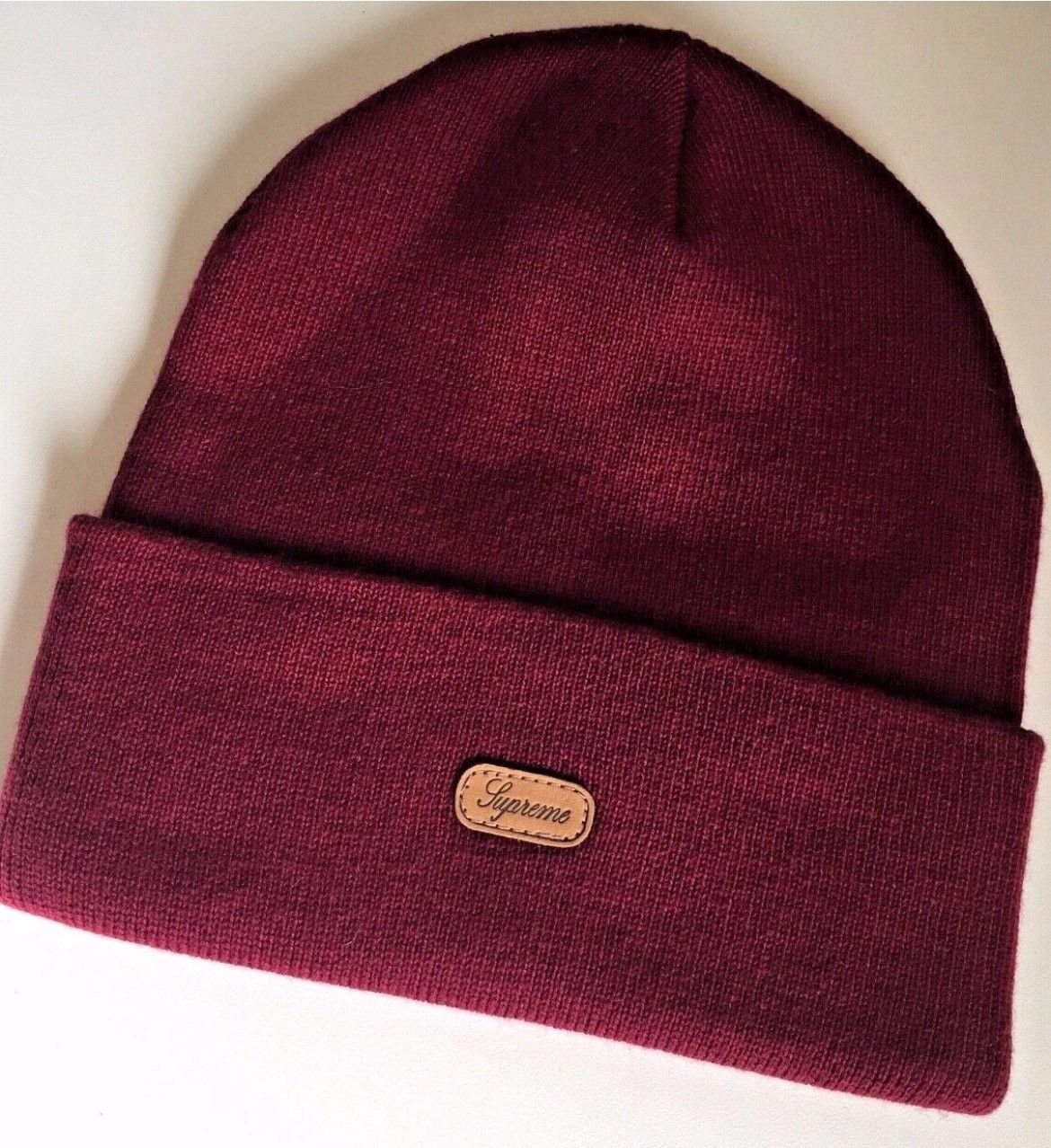 Supreme Vintage Supreme Leather Patch Beanie BURGUNDY Size ONE SIZE - 1 Thumbnail