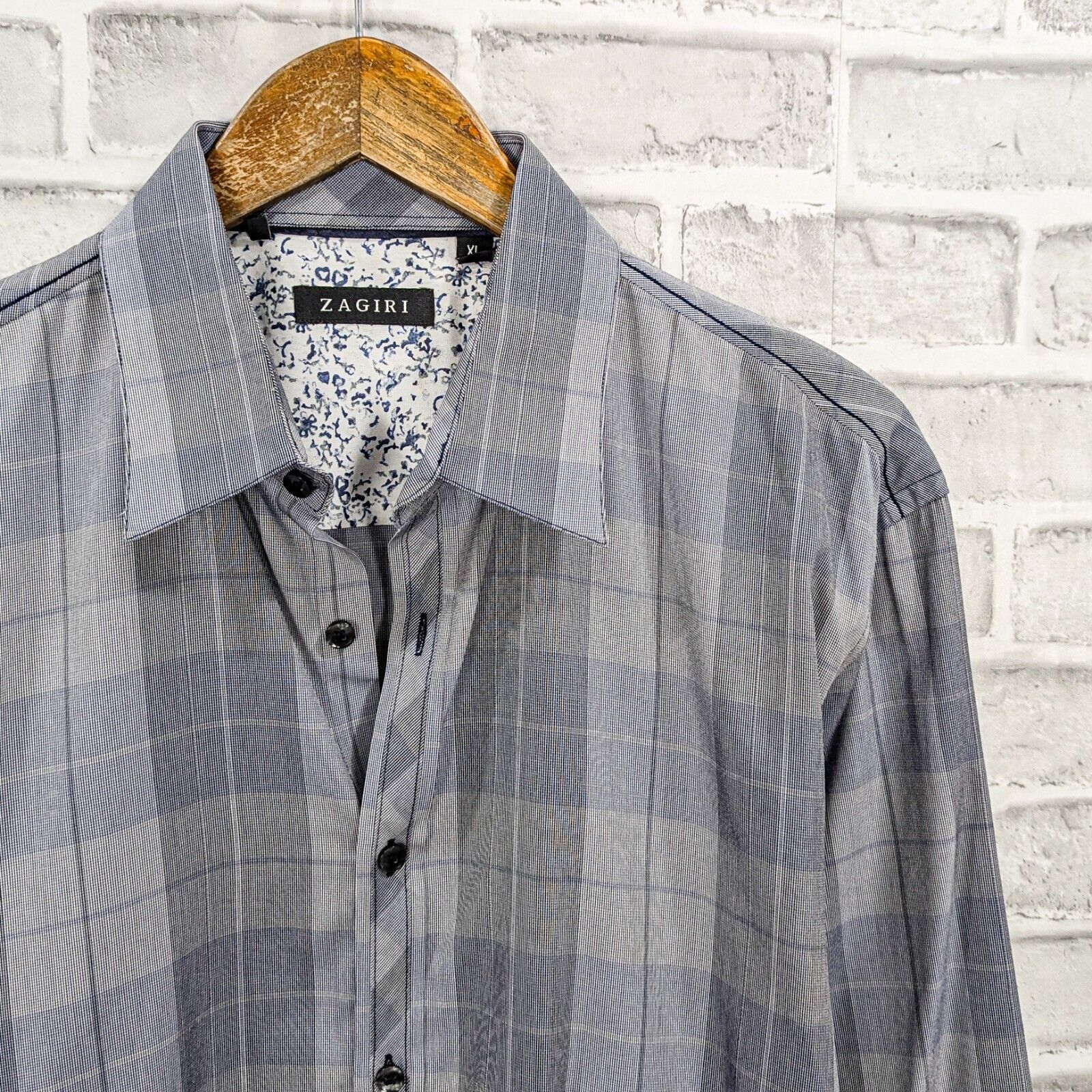 ZAGIRI ZAGIRI Men's Button up Shirt Long Sleeve in Gray Plaid Size US XL / EU 56 / 4 - 2 Thumbnail