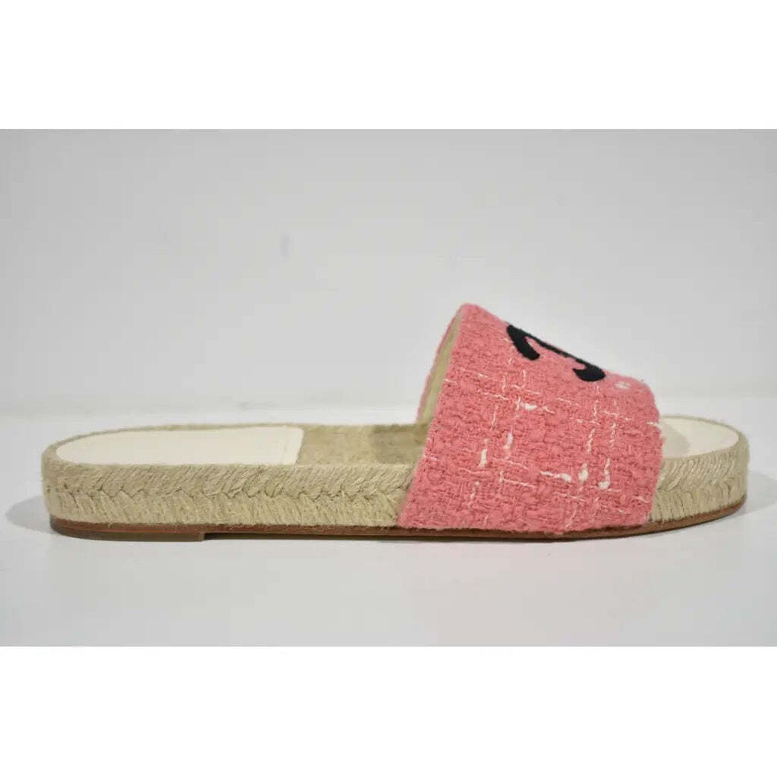 Chanel Chanel 20A Pink Tweed Black CC Logo Espadrille Slide Size US 7 / IT 37 - 2 Thumbnail