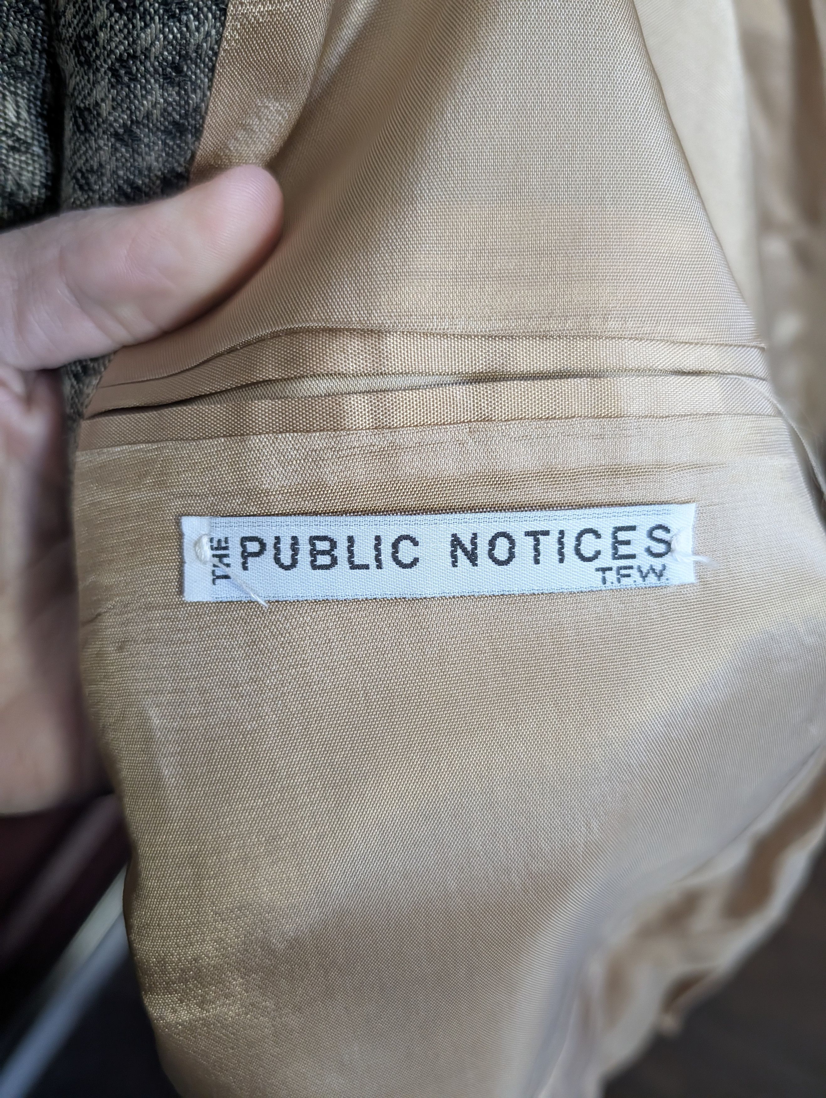 Vintage THE PUBLIC NOTICES Flax Rayon Olive Houndstooth jacket Size 40R - 12 Thumbnail