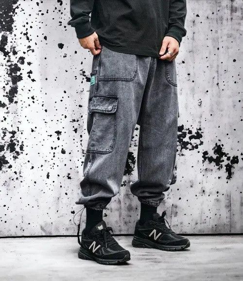 Gray Cargo Cropped Denim Jeans