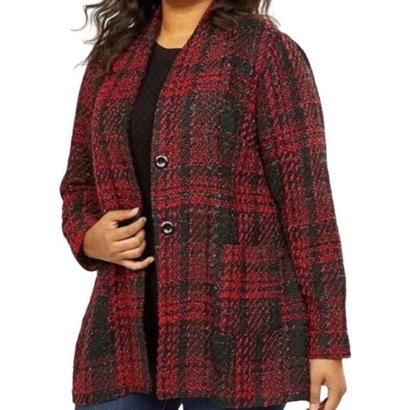 Other Lane Bryant Plaid Tweed Jacket Button Pockets Mid Red 22/24 Size 4XL / US 24-26 - 1 Thumbnail
