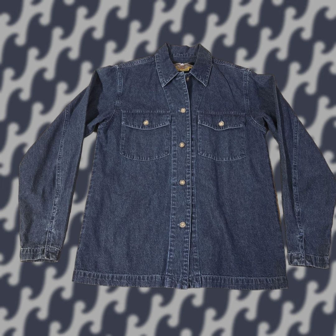 Harley Davidson VINTAGE Harley-Davidson Jacket Womens Small Denim Button Up Motorcycle Biker Eagle Size S / US 4 / IT 40 - 1 Thumbnail
