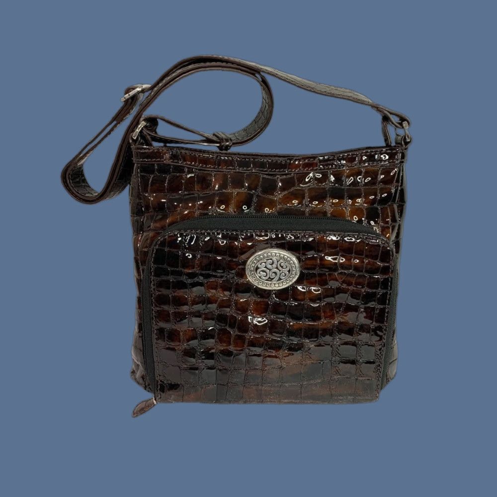 Brighton Brighton Cher Front Wallet Organizer Patent Leather Brown Crossbody Bag Women Size ONE SIZE - 1 Thumbnail
