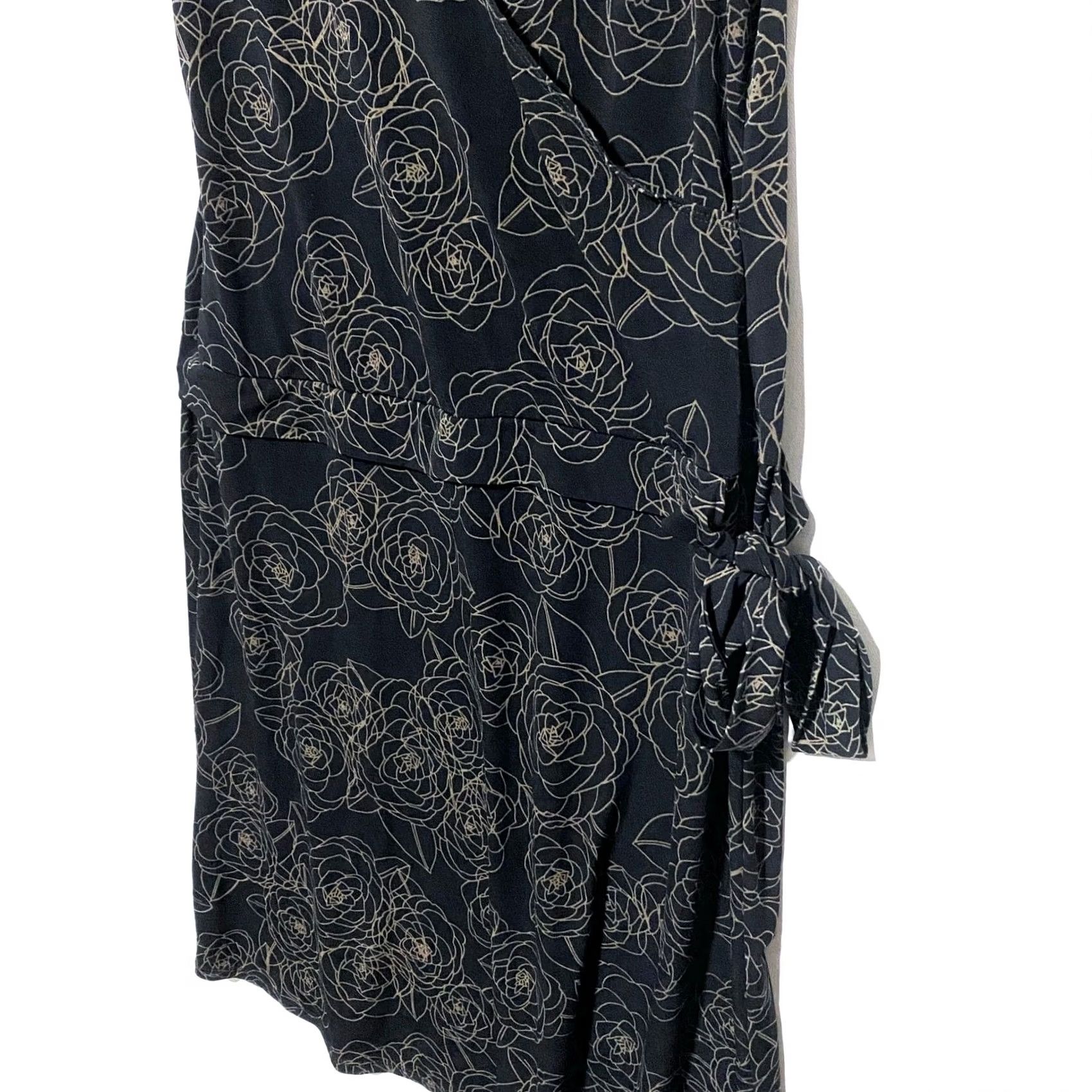 Merona Merona Floral V Neck Midi Dress Black Tie Waist Forest Fairy Career Whimsy Dress Size M / US 6-8 / IT 42-44 - 4 Thumbnail