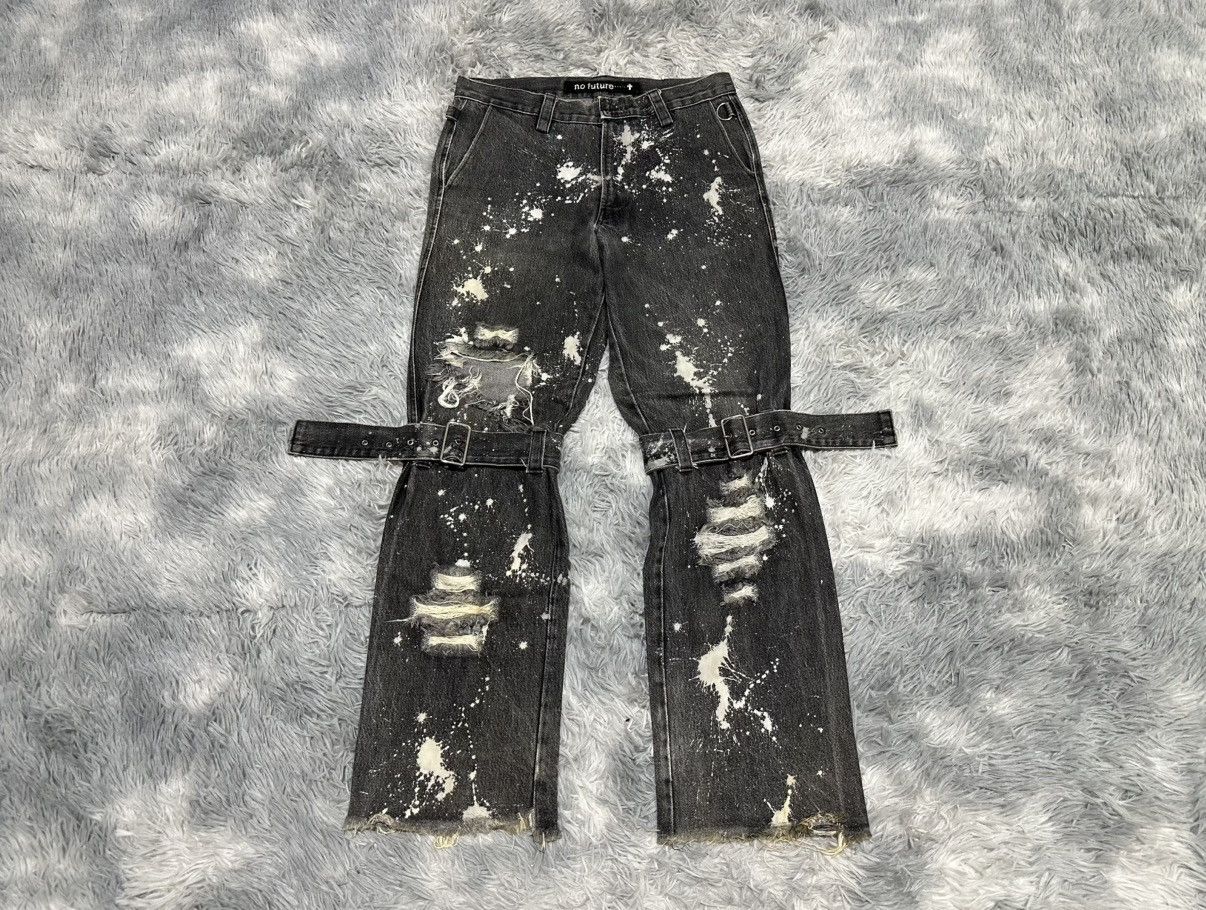No Future 🔥Sick Y2K No Future Bondage Denim Distressed Punk Size US 32 / EU 48 - 1 Thumbnail