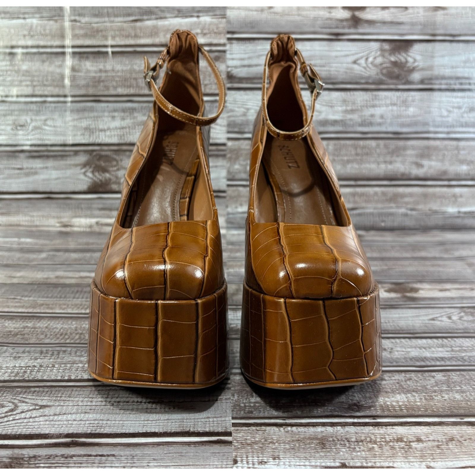 SCHUTZ Schutz Darlene Croco/wood Platform Mary Jane Heels Leather S Size US 8.5 / IT 38.5 - 3 Thumbnail