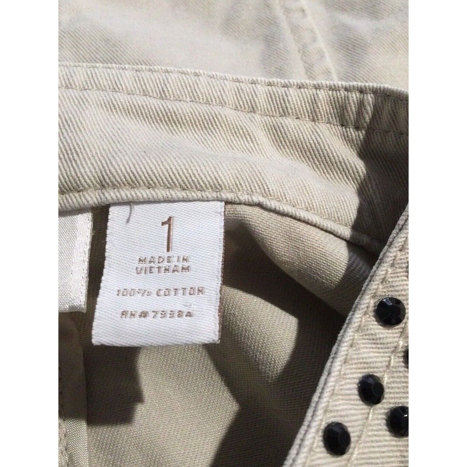 Chicos Chicos Tan Zip Front Rhinestone Collar Cotton Size 1/M Size M / US 6-8 / IT 42-44 - 15 Thumbnail
