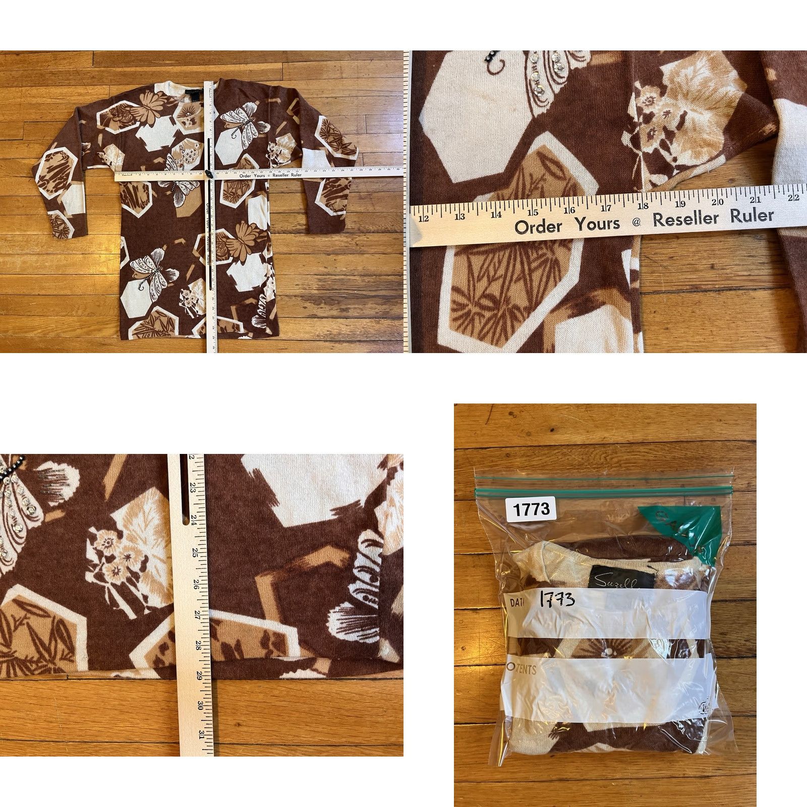 Vintage VINTAGE Suzelle Butterfly Sweater Women’s M Brown Sequin Beaded 80s Lambswool Angora Knit Pullover Crew Neck Floral Pattern Mens Girls Womens Size M / US 6-8 / IT 42-44 - 8 Thumbnail