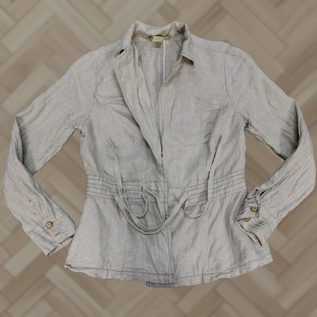 Vintage Sigrid Olsen Womens Jacket Beige Linen Belted Waist Button Casual Spring Top Size L / US 10 / IT 46 - 1 Thumbnail