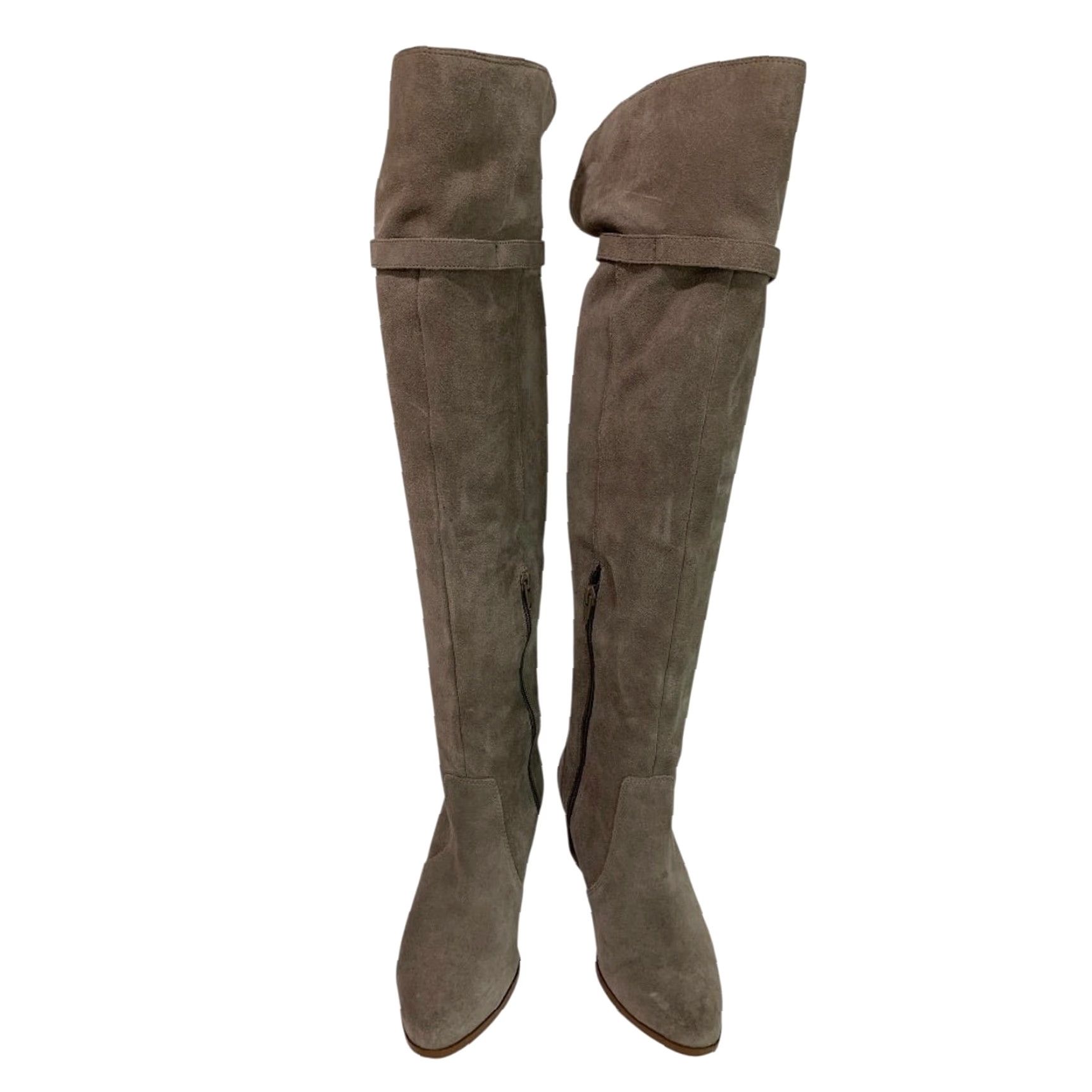 Vintage Sole Society Suede Knee Boots Mushroom Erika 2.5" Block Heel Size 6 Womens Brown Knit? Wait no knit. Hold on. Size US 6 / IT 36 - 3 Thumbnail