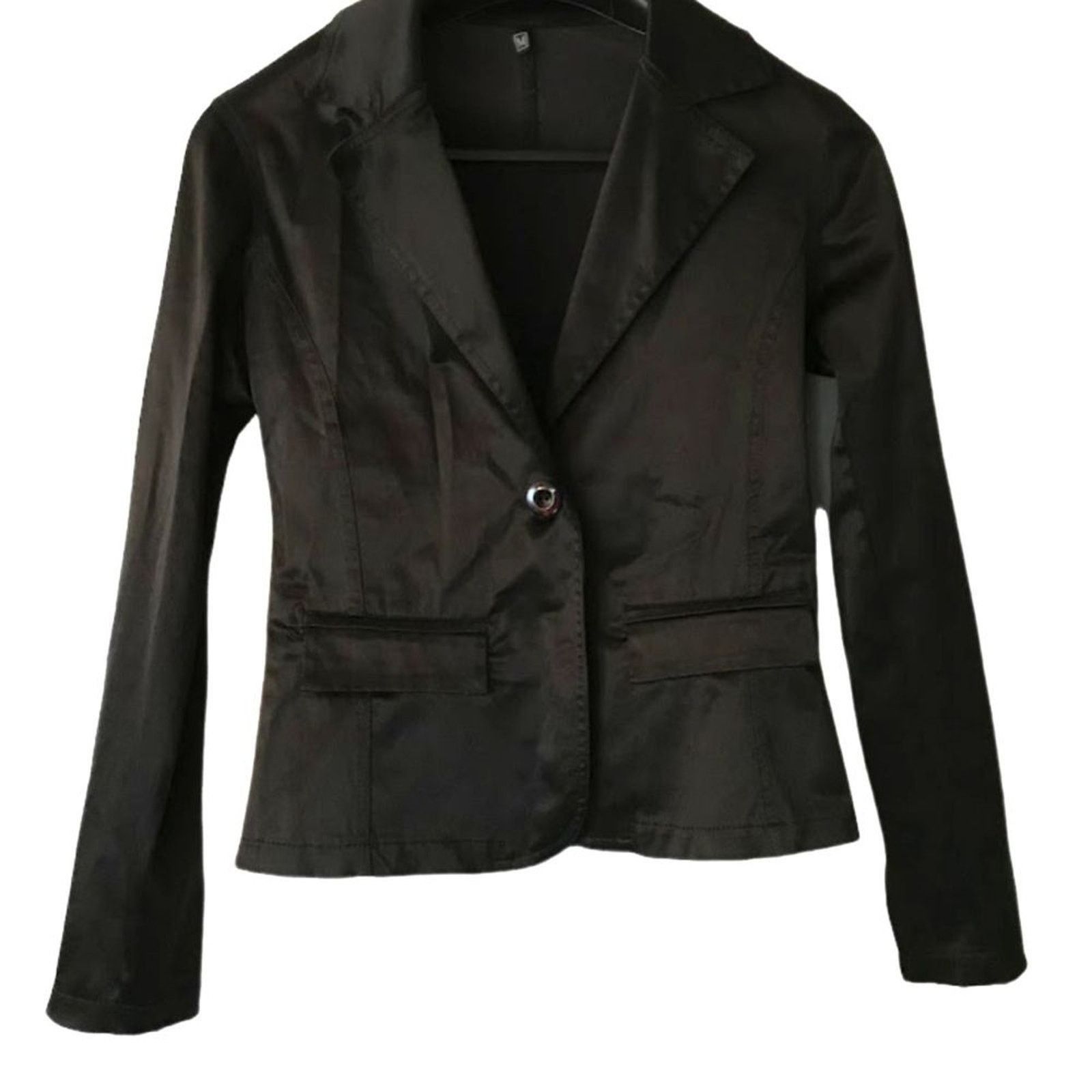 The Unbranded Brand Si Ela Women`s Blazer Jacket Tuxedo Suit Black Satin Long S Size S / US 4 / IT 40 - 1 Thumbnail