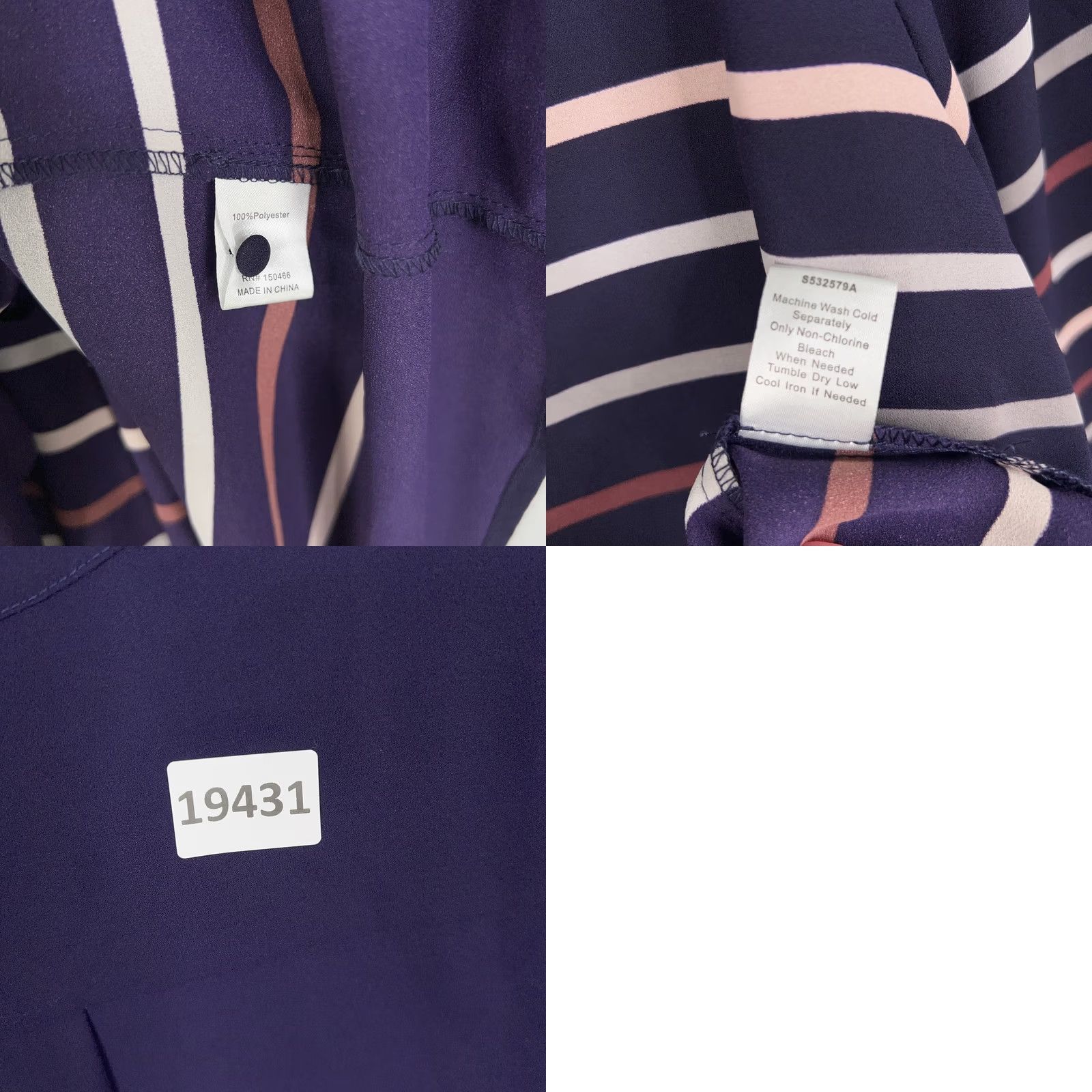 Vintage 41 Hawthorn Womens Large Purple Stripe Blouse Size L / US 10 / IT 46 - 9 Thumbnail
