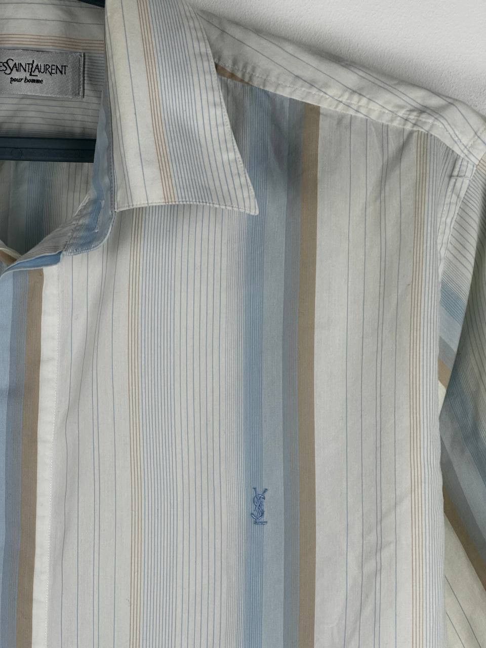 Vintage × Yves Saint Laurent Cotton YSL Shirt Blue Striped Longsleeve Button Up Size US L / EU 52-54 / 3 - 5 Thumbnail
