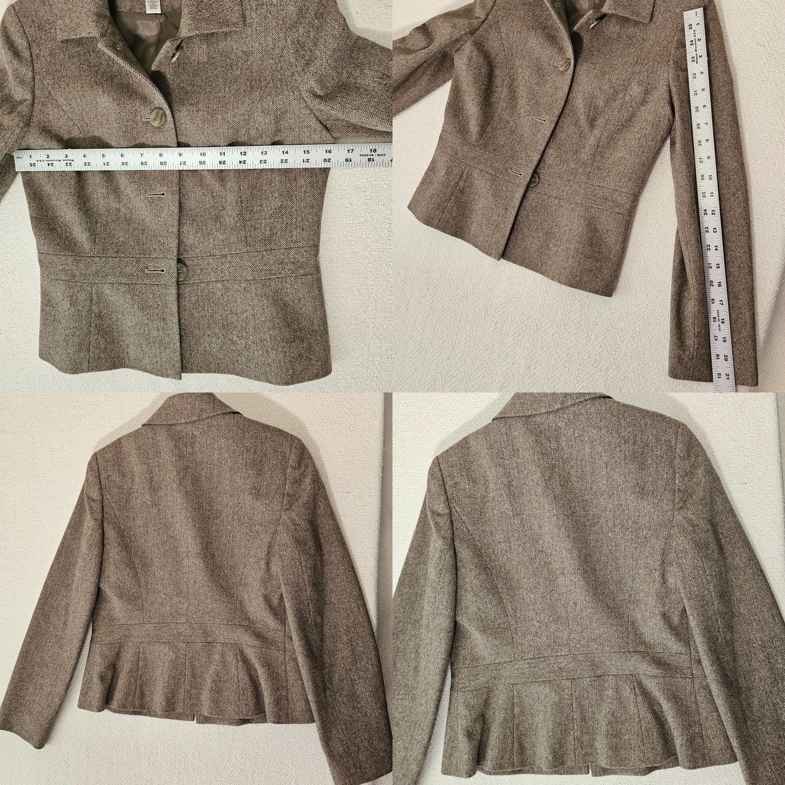 Ann Taylor VINTAGE Ann Taylor Loft Blazer Jacket Wool Brown 2P Petite Women Size XS / US 0-2 / IT 36-38 - 8 Thumbnail