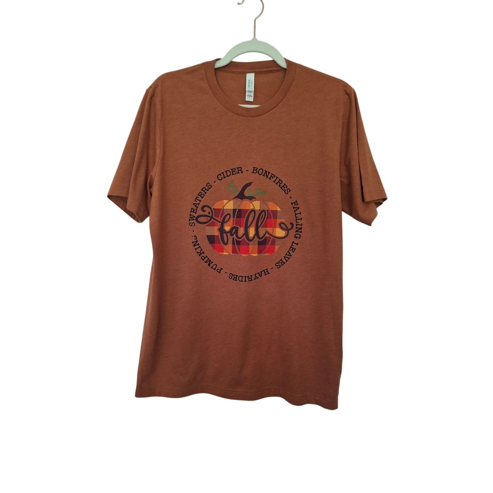 Handmade Cute Fall Cider Bonfire Leaves Pumpkins Sweaters T-shirt Size L / US 10 / IT 46 - 1 Thumbnail