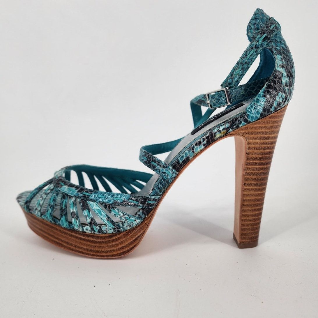 White House Black Market White House Black Market Teal Snakeskin Sandal Women's Sz 10 Size US 10 / IT 40 - 5 Thumbnail
