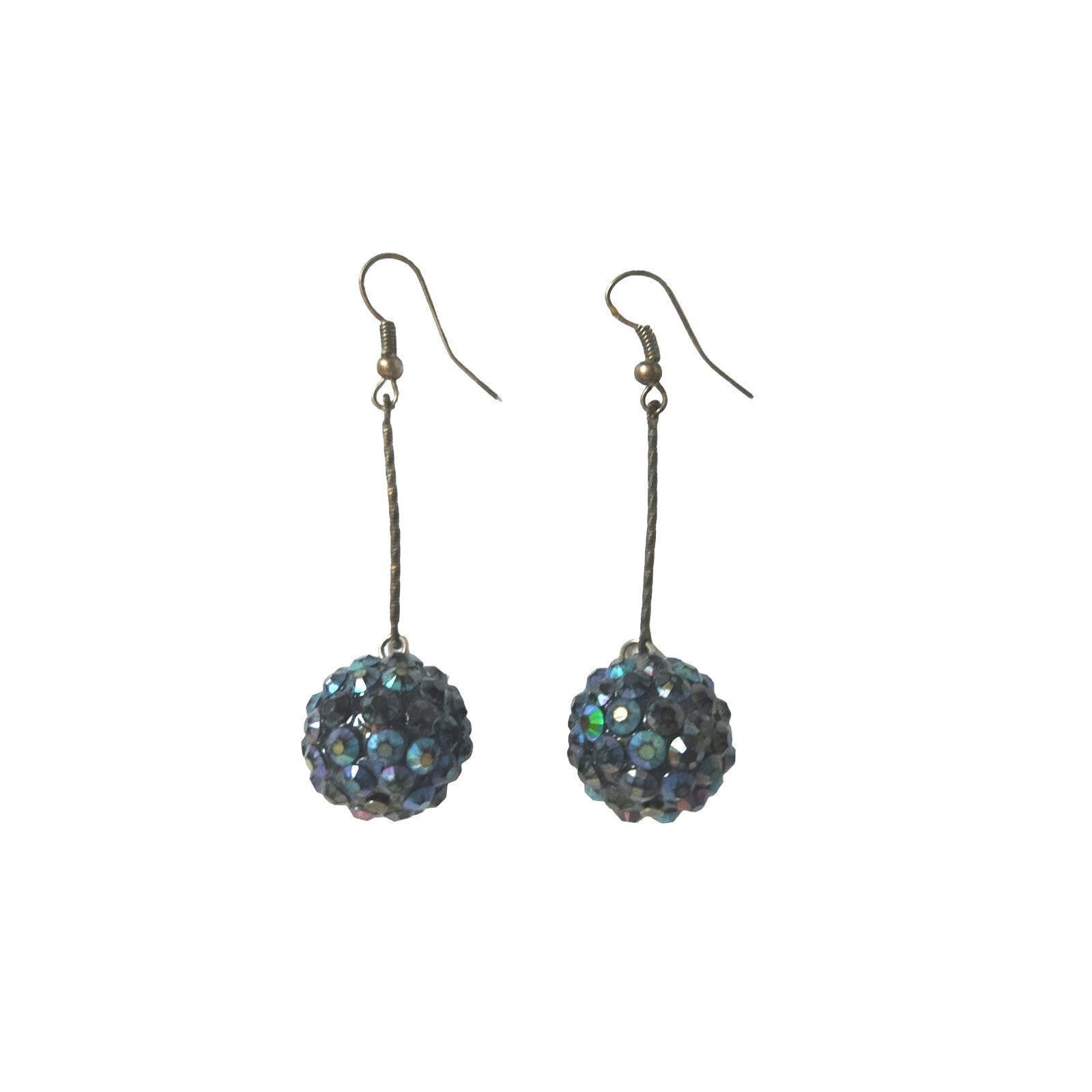The Unbranded Brand Vintage Sparkling Crystal Disco Ball Dangle Earrings Navy Size ONE SIZE - 1 Thumbnail