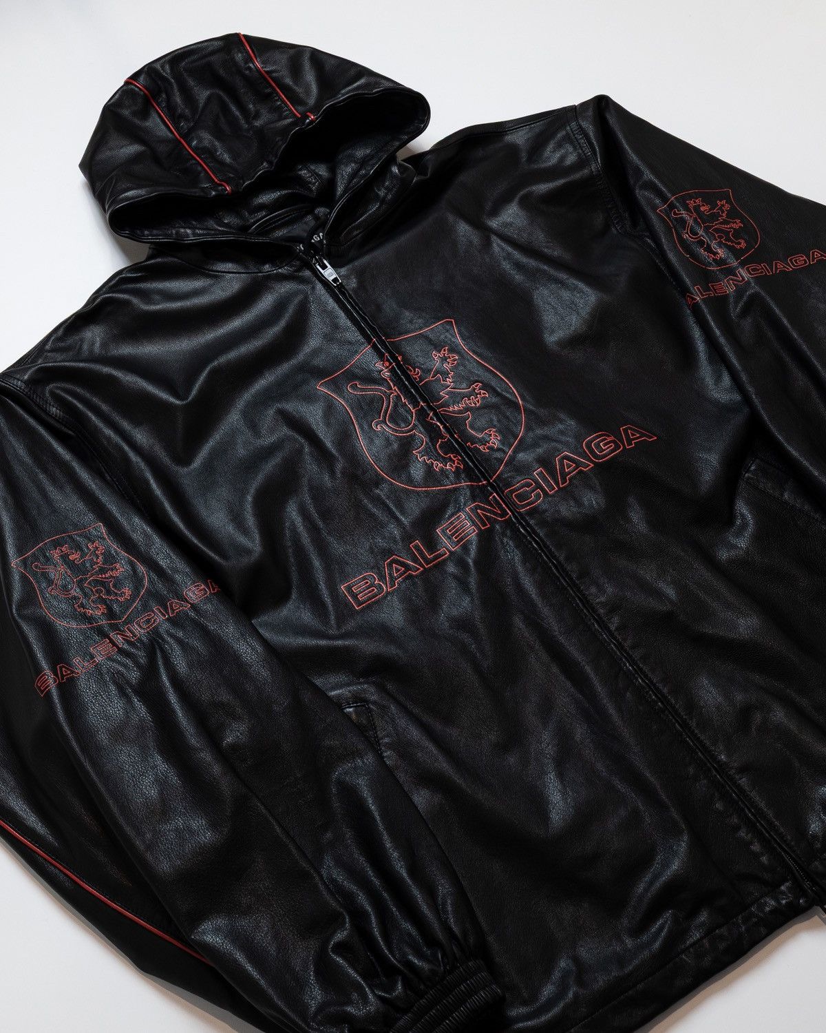 Balenciaga LION CREST HOODED LEATHER TRACK JACKET Size US L / EU 52-54 / 3 - 2 Thumbnail