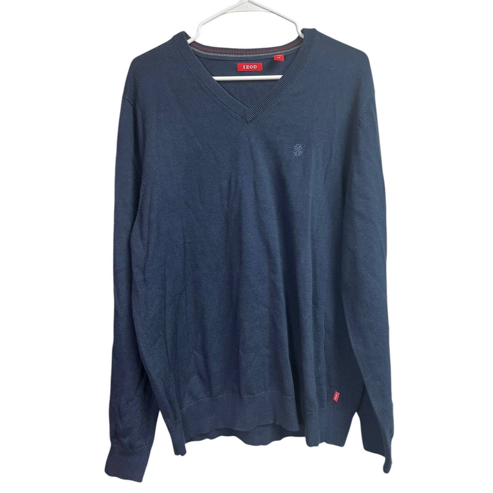 Izod Izod Navy Blue V-Neck Cotton Long Sleeve Sweater Men's Large Size US L / EU 52-54 / 3 - 1 Thumbnail