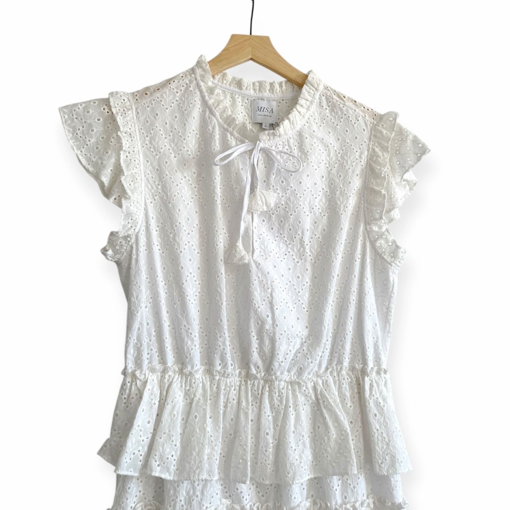 MISA Los Angeles MISA LOS ANGELES Iliana Tiered Eyelet Mini Dress , Size L, W Size L / US 10 / IT 46 - 14 Thumbnail