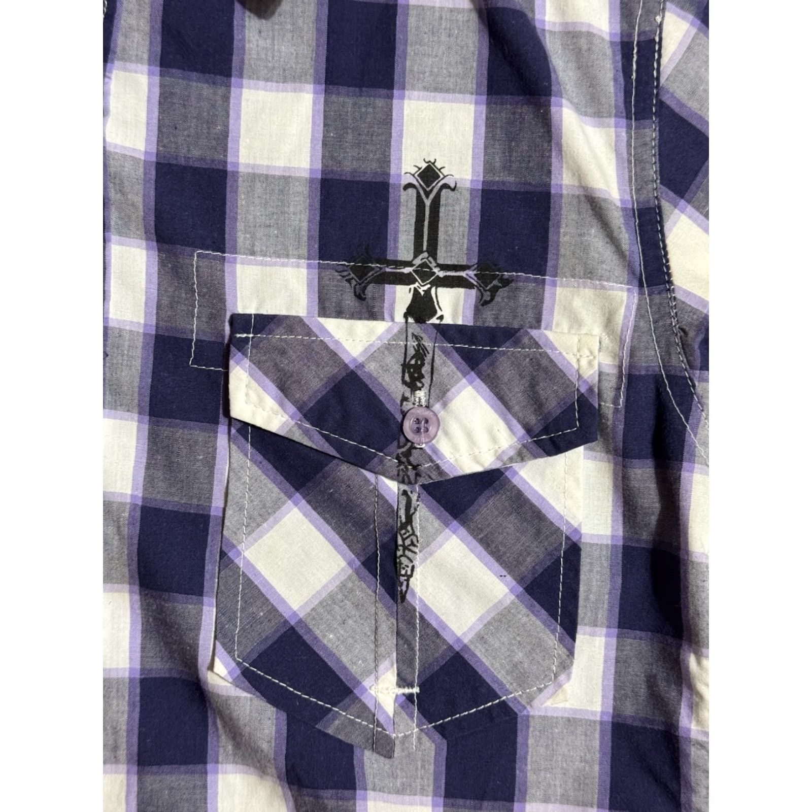 Vintage Pacific Blue Shirt Womens XL Purple Western Plaid Rocker Tattoo Punk Y2K Look Button Up Size XL / US 12-14 / IT 48-50 - 7 Thumbnail