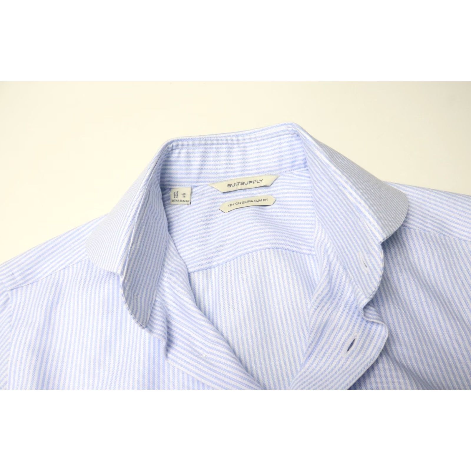 Suitsupply Suitsupply Try On Extra Slim Fit Formal Shirt Men's 36/14 Pinstripe Blue Cutaway Shirt Size 36R - 4 Thumbnail