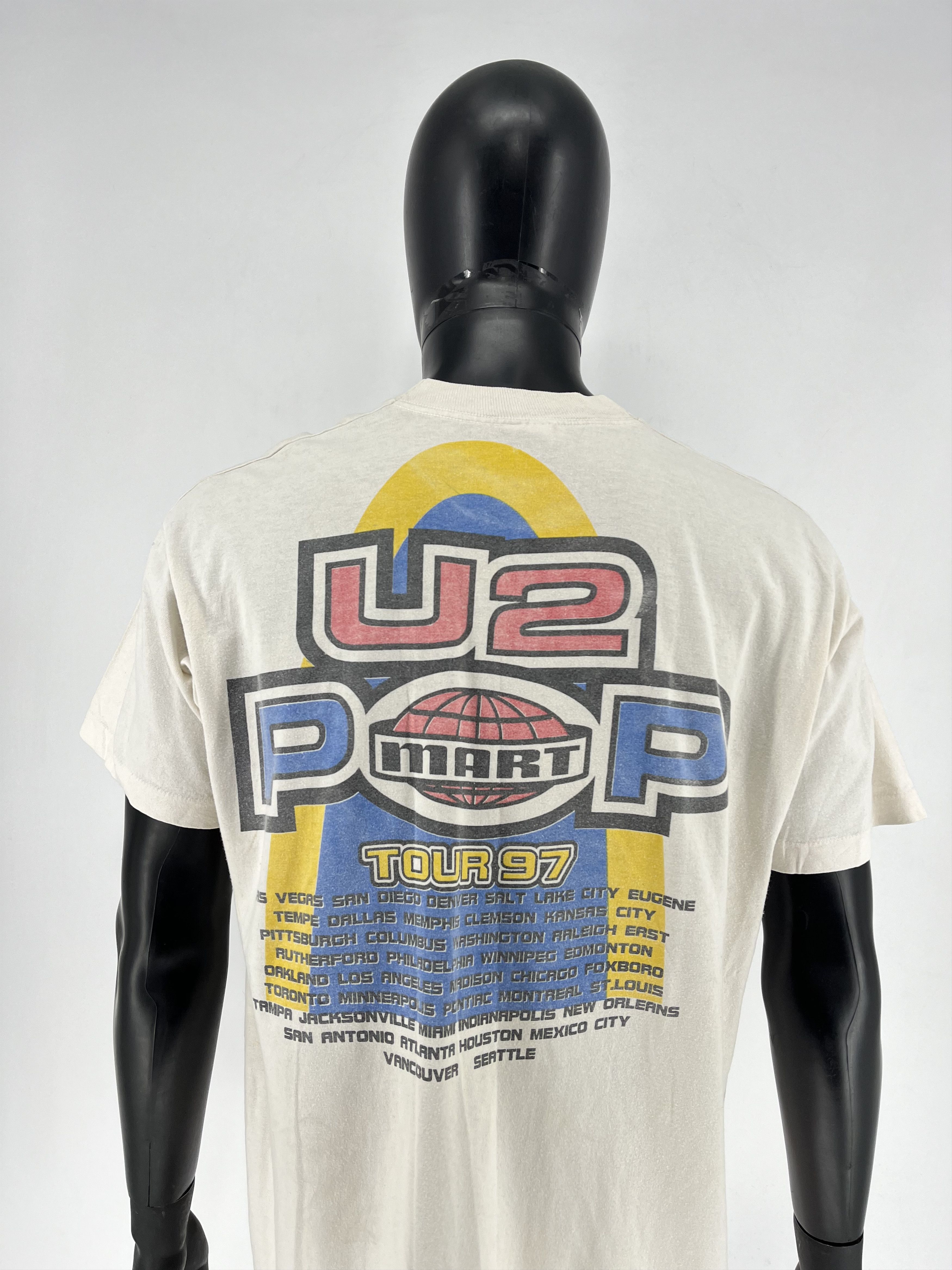 Band Tees Vintage U2 Pop Mart Concert Shirt Rock Band White Cotton 90s Size US XL / EU 56 / 4 - 14 Thumbnail