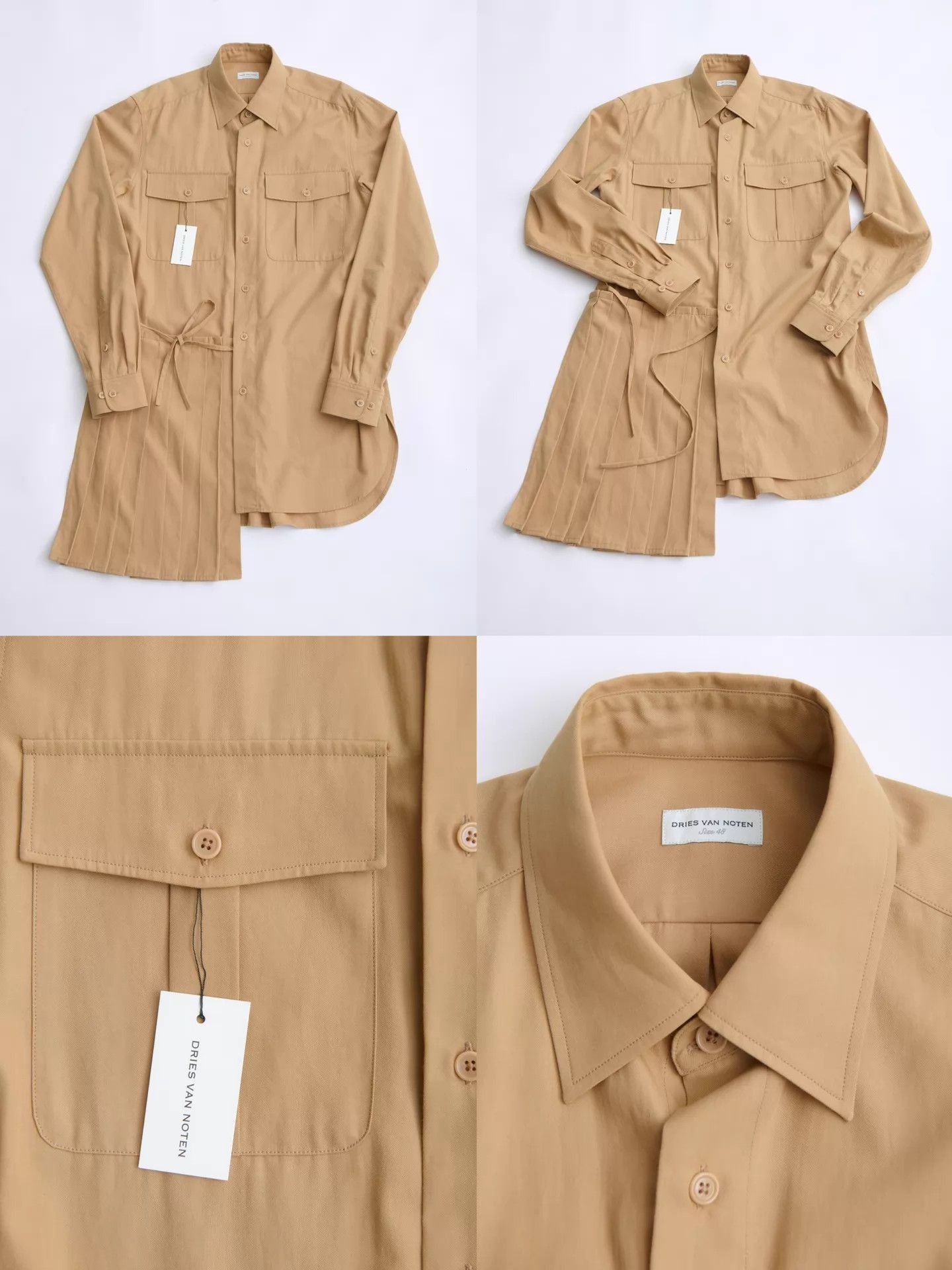 Dries Van Noten Dries Van Noten 23SS Khaki Asymmetric Pleated Shirt Size XL / US 12-14 / IT 48-50 - 6 Thumbnail