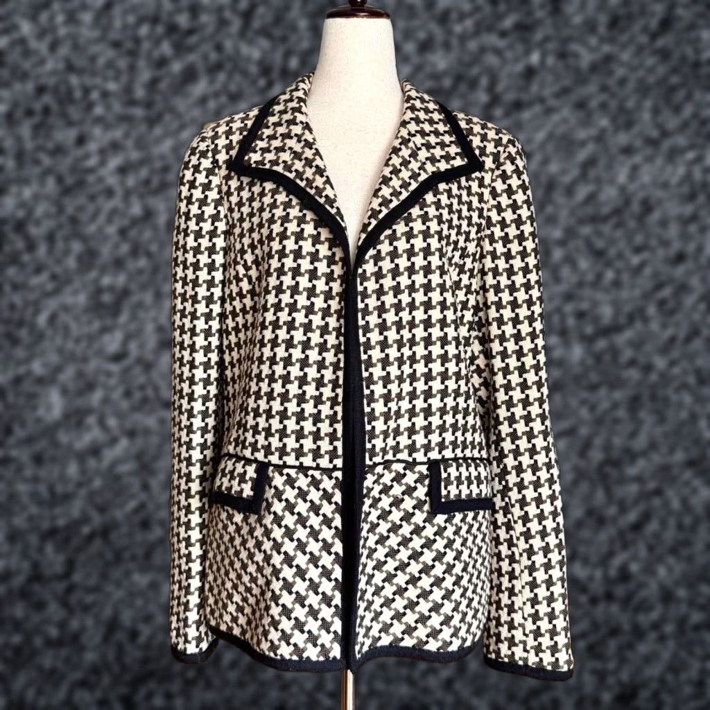 Vintage VINTAGE Nina McLemore Houndstooth Wool Tweed Blazer Jacket Black Brown Ivory 10 Size L / US 10 / IT 46 - 1 Thumbnail
