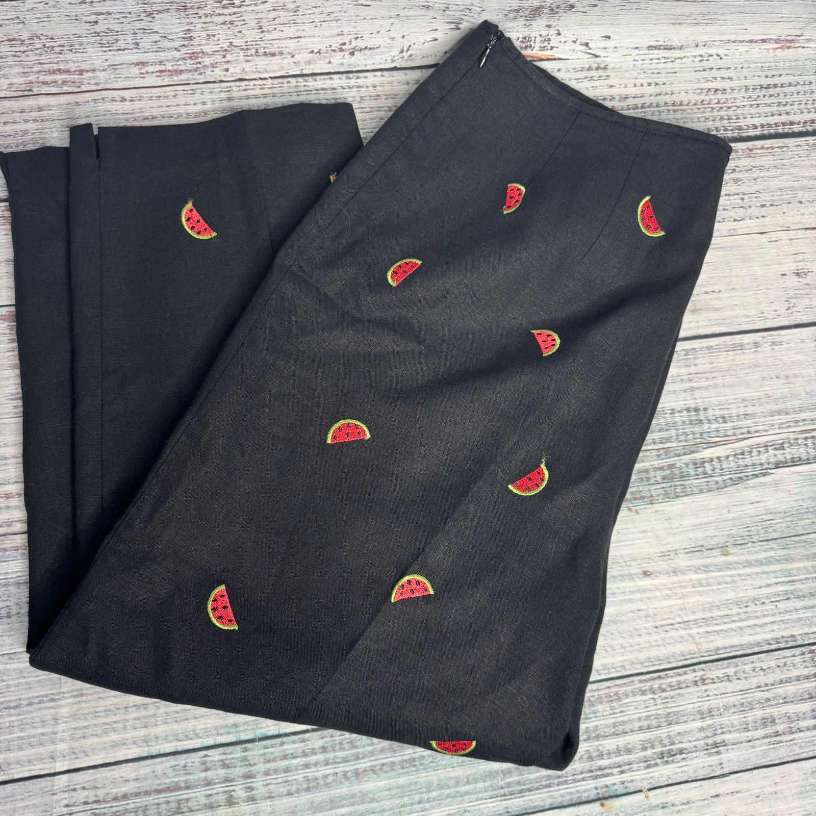 The Unbranded Brand Vintage Linen Blend Black Watermelon Ankle Pants 14 Size 36" / US 14 / IT 50 - 3 Thumbnail