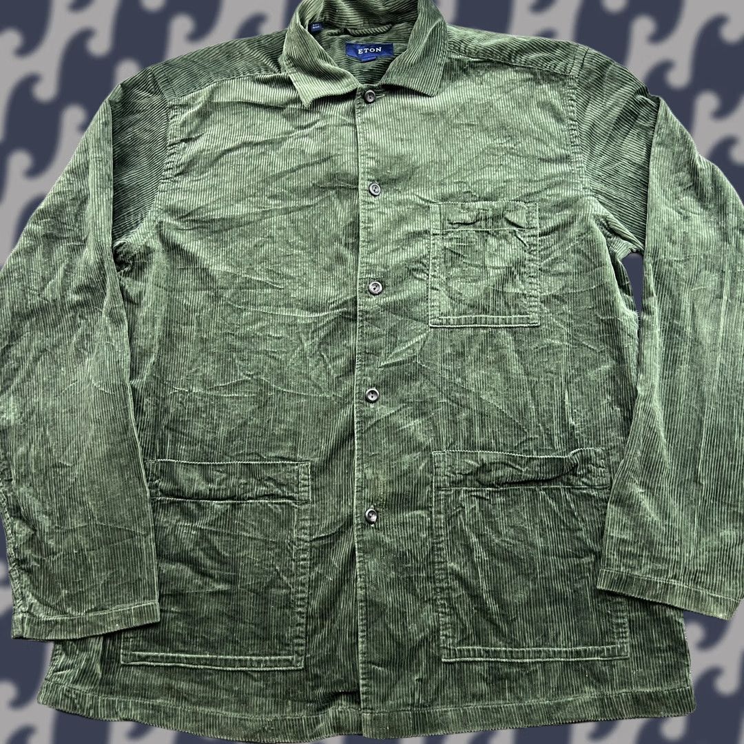 Eton ETON Button-Up Shirt Mens Corduroy Green Large Long Sleeve Pockets Slim Fit Casual Casual Shirt Mens Green Corduroy Pockets Size US L / EU 52-54 / 3 - 1 Thumbnail